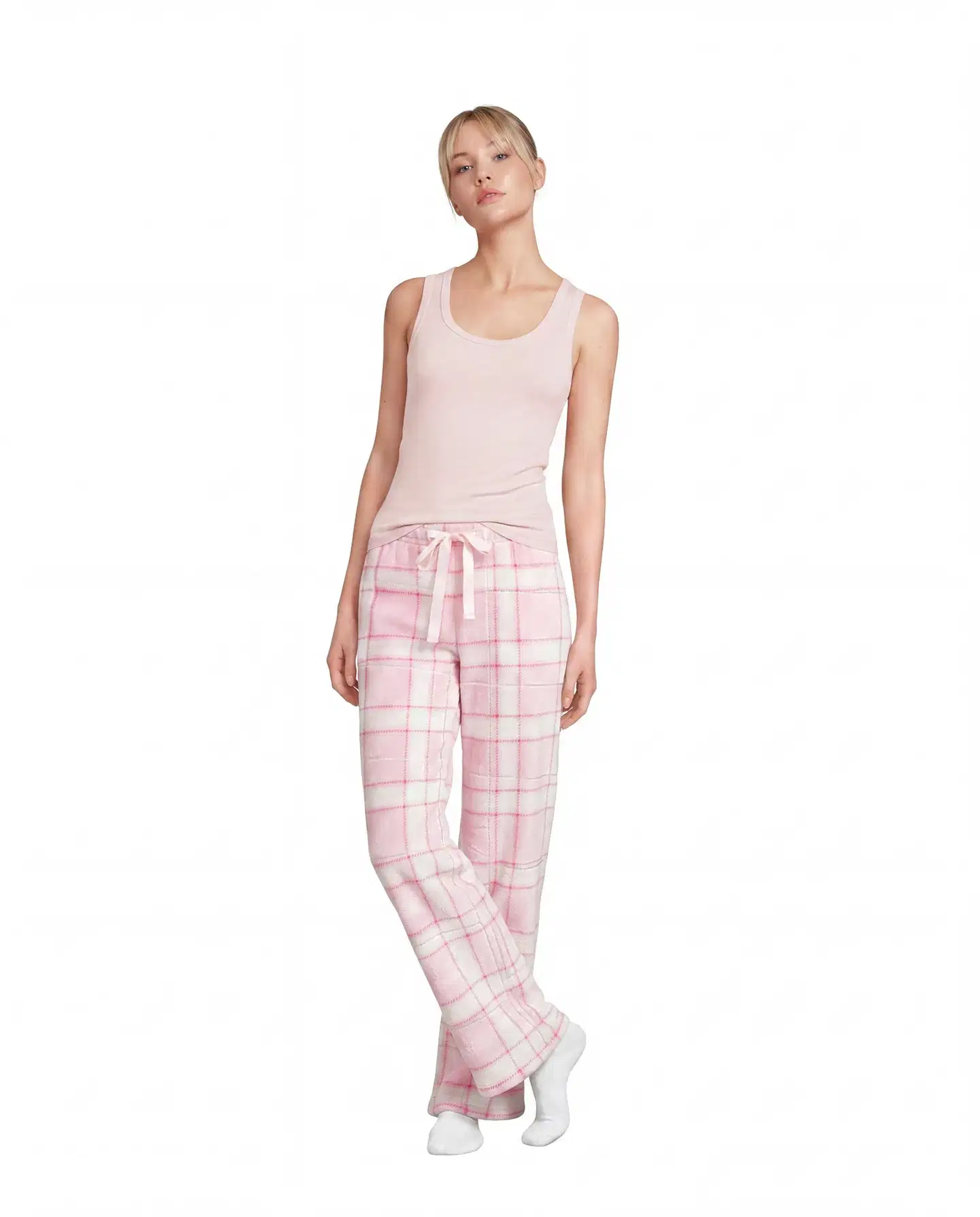 Actuelle naisten fleecehousut 212A382635 - Pink check - 4