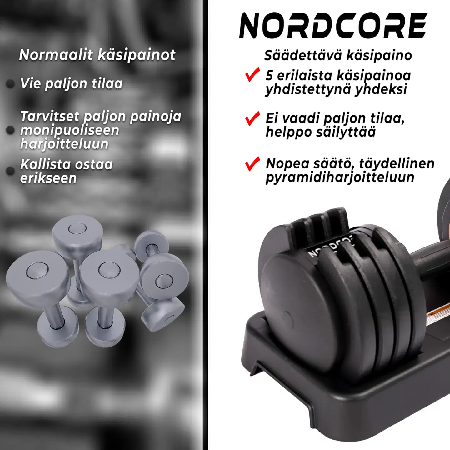 Nordcore 2x säädettävä käsipaino core, 50kg - 8