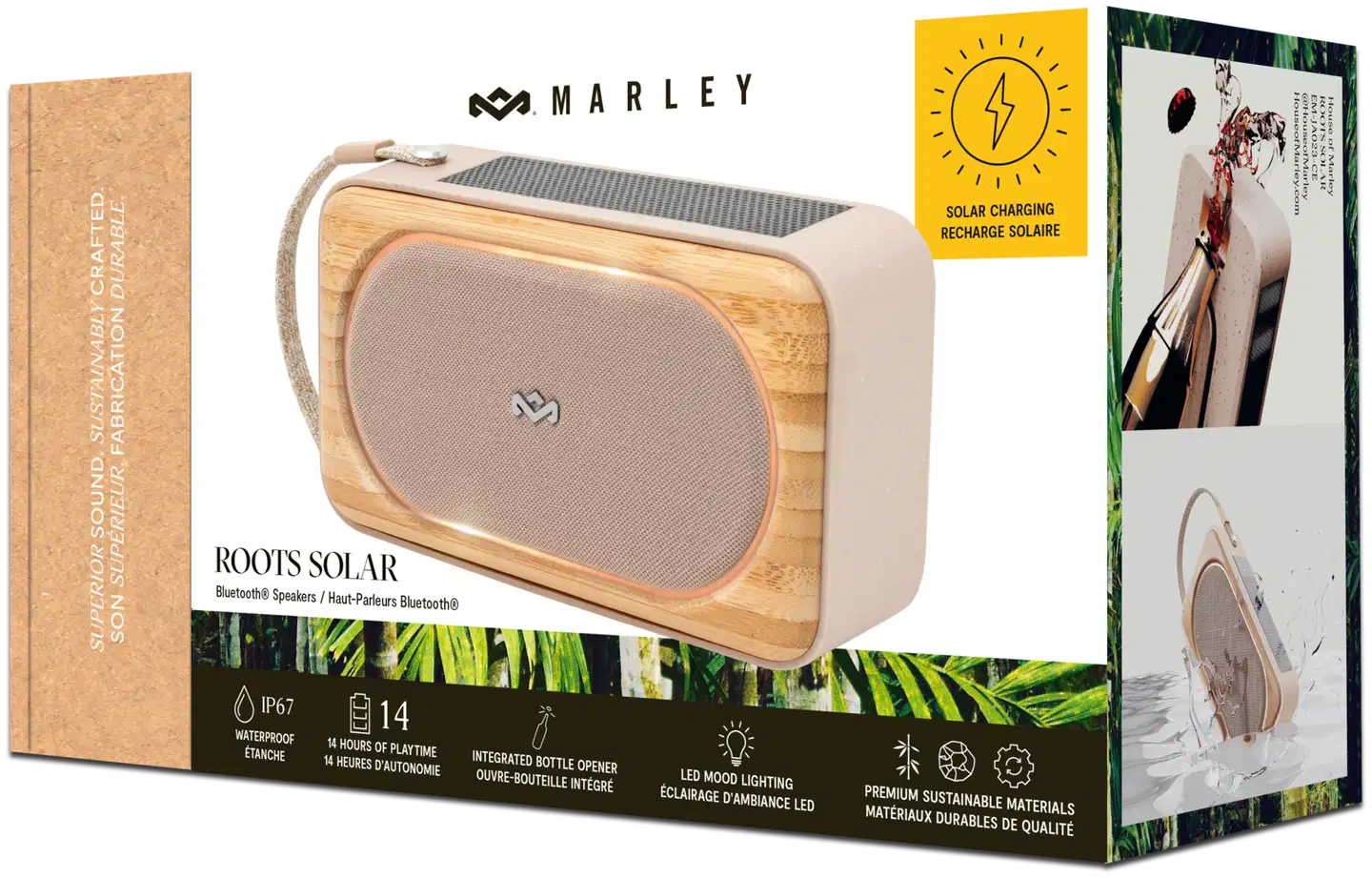 House of Marley Bluetooth kaiutin Roots Solar, beige/puu - 4
