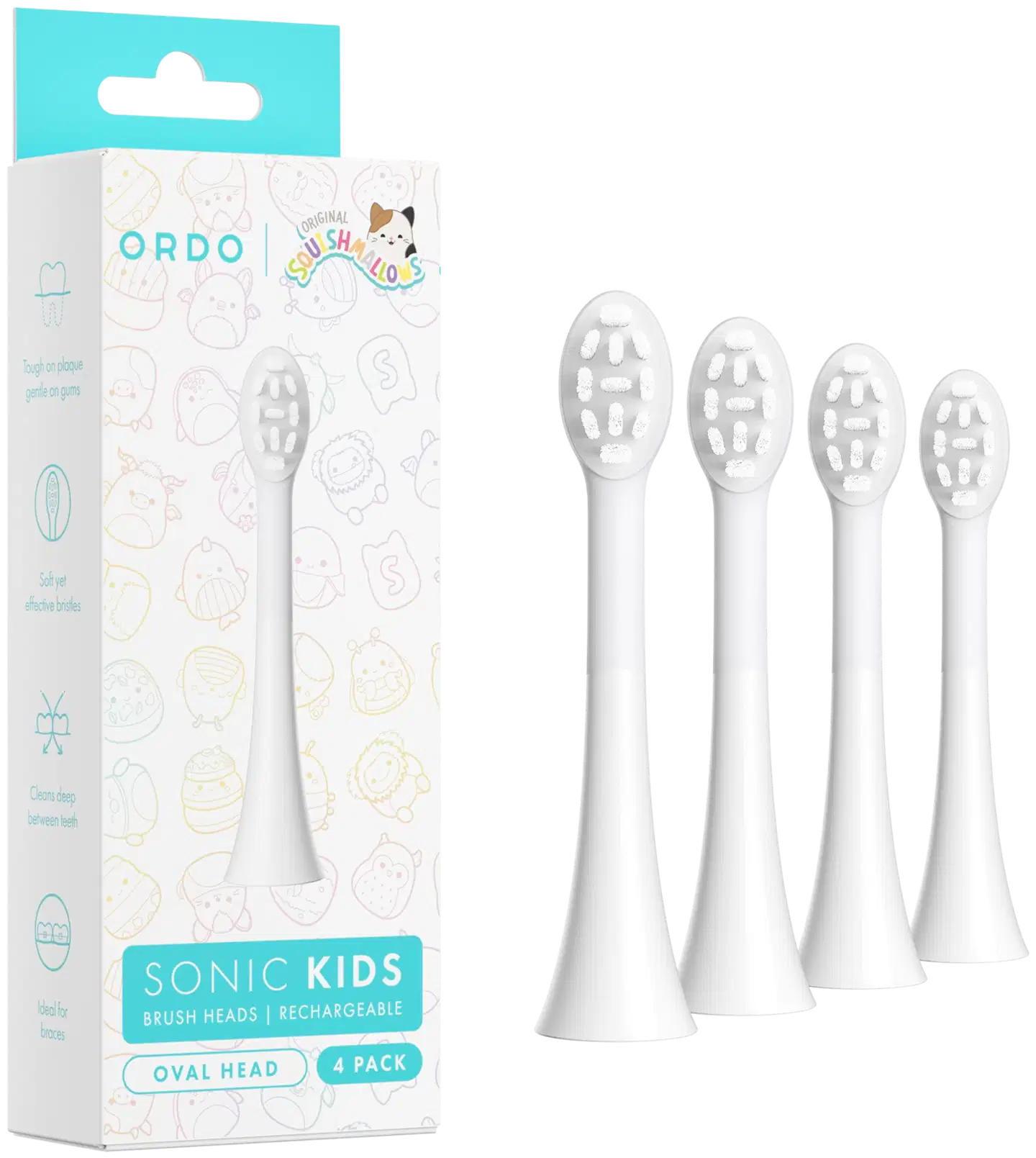 Ordo Sonic Kids -harjaspäät, valkoiset, 4 kpl