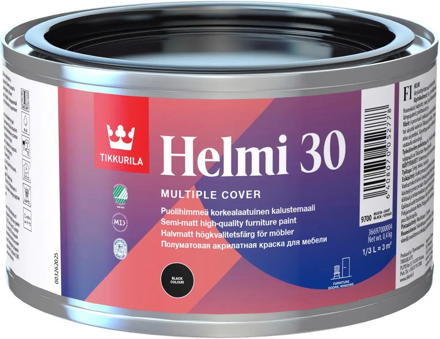 Tikkurila kalustemaali Helmi 30 0,33 l musta puolihimmeä