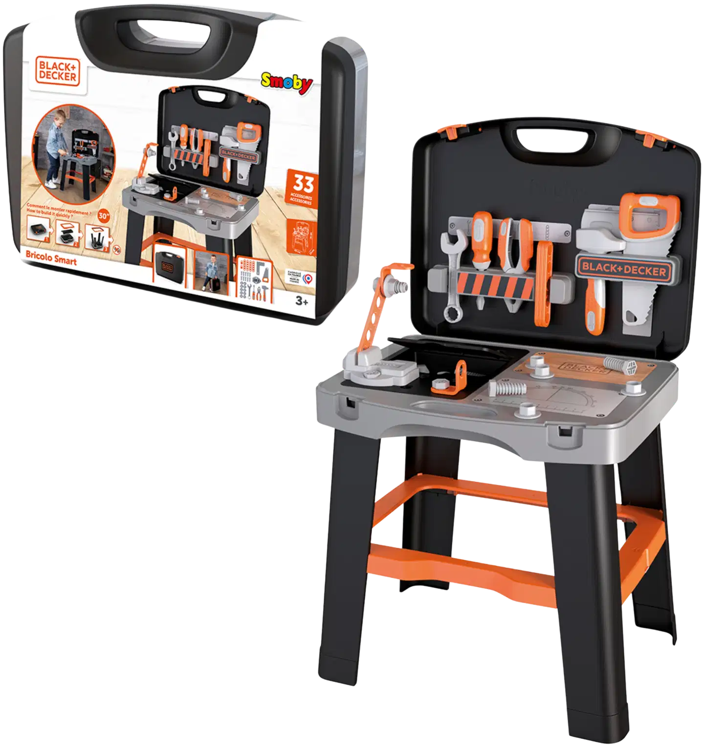Smoby Black+Decker Bricolo Smart, salkkuun mahtuva, koottava työkalupenkki - 1