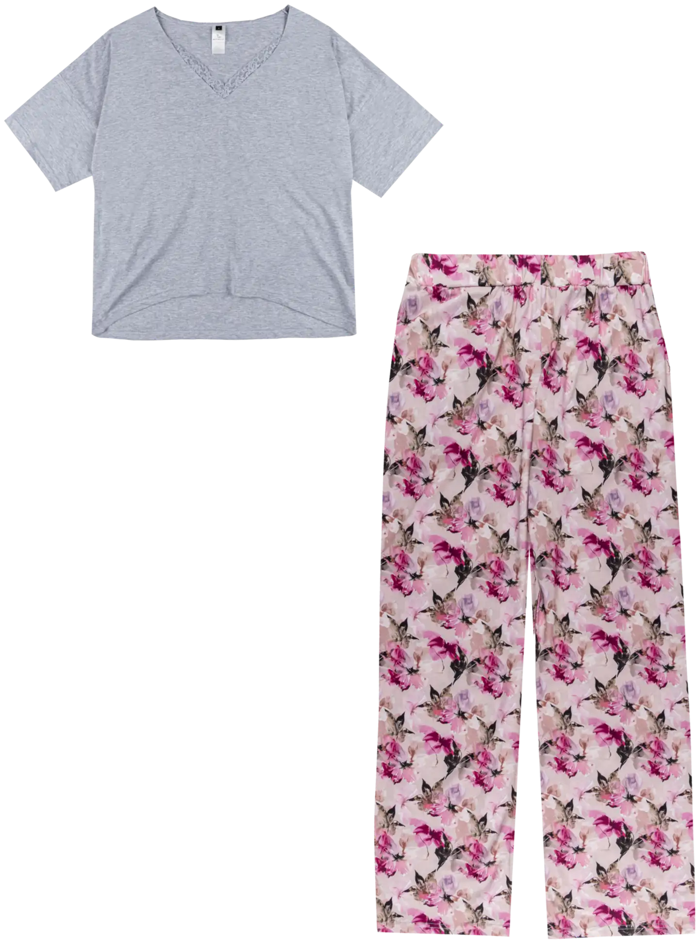 Actuelle naisten pyjama 212A382515 - Grey/pink AOP - 1