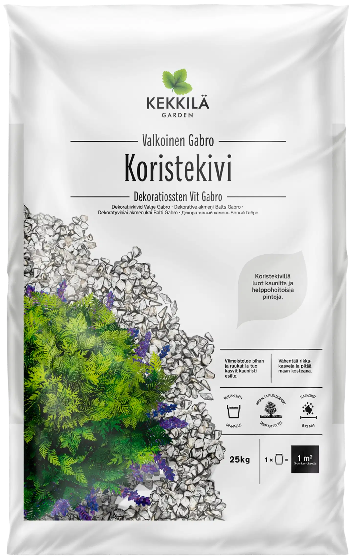 Kekkilä Koristekivi valkoinen gabro 25 kg, lava 42 säkkiä - 2