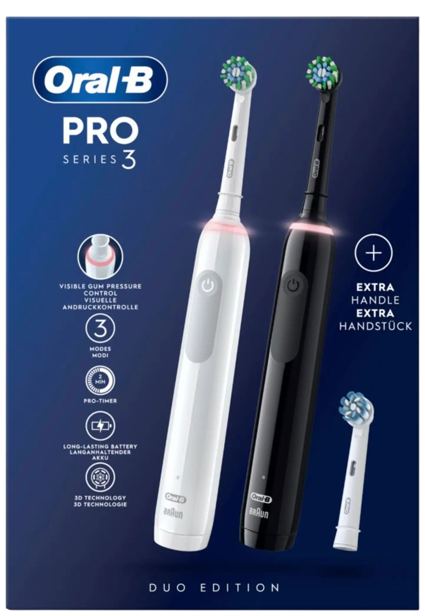 Oral-B Pro Series 3 -kaksoispakkaus, Black & White Sähköhammasharjat, 3 harjaspäätä, Designed By Braun - 2