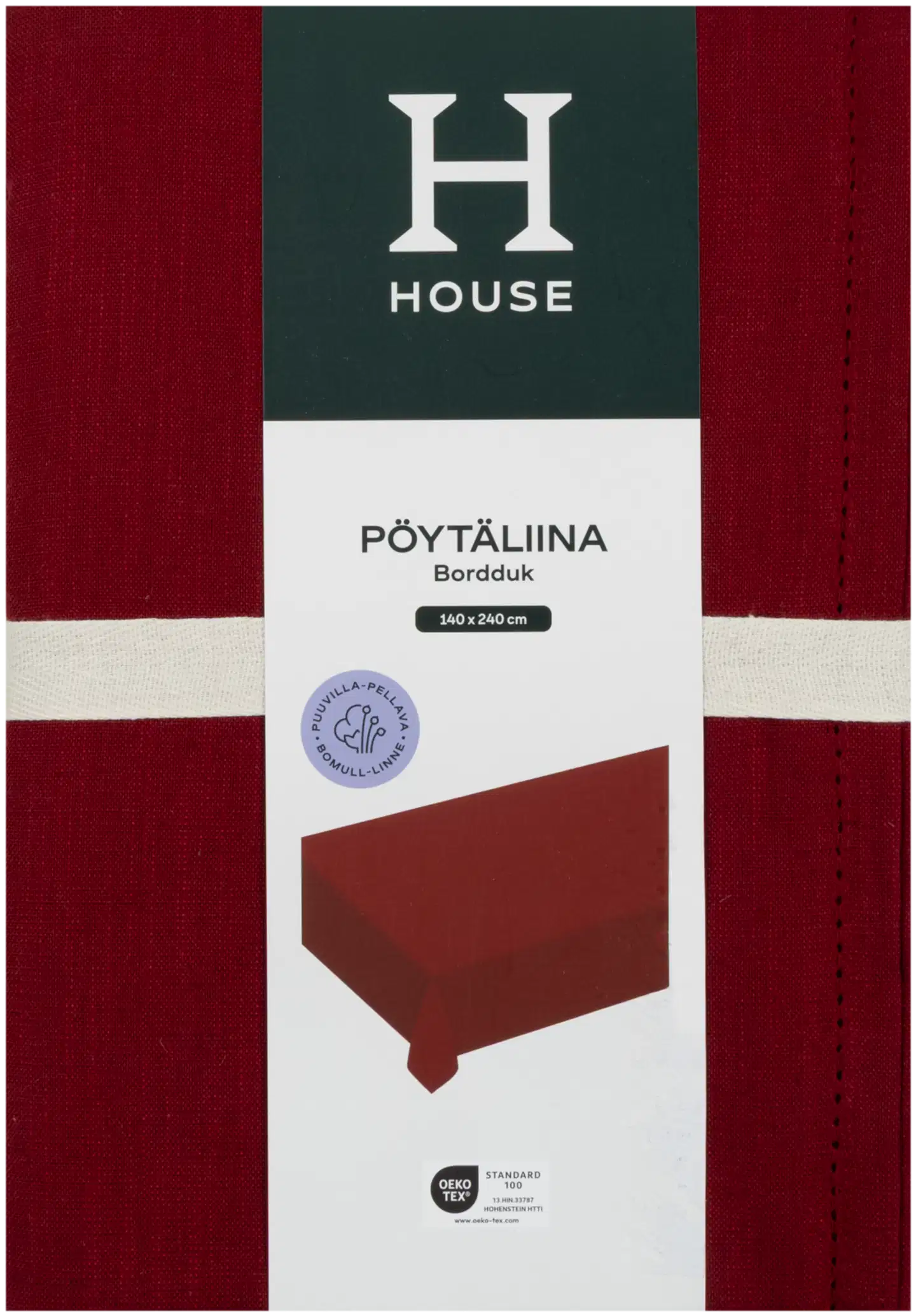 House pöytäliina reikäompelein 140x240 cm punainen - 2