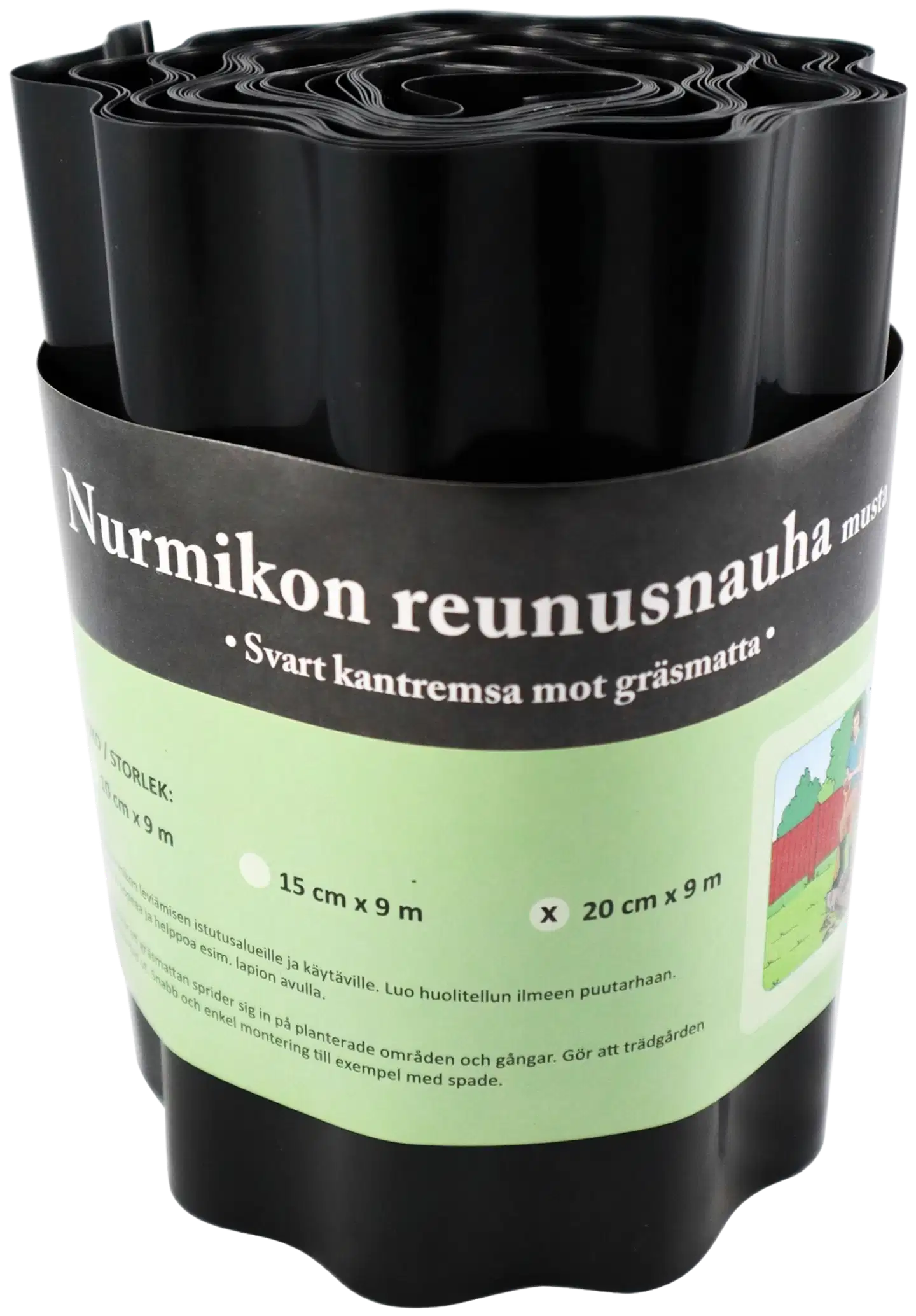 Nurmikon reunusnauha 20 cm x 9 m musta - 1
