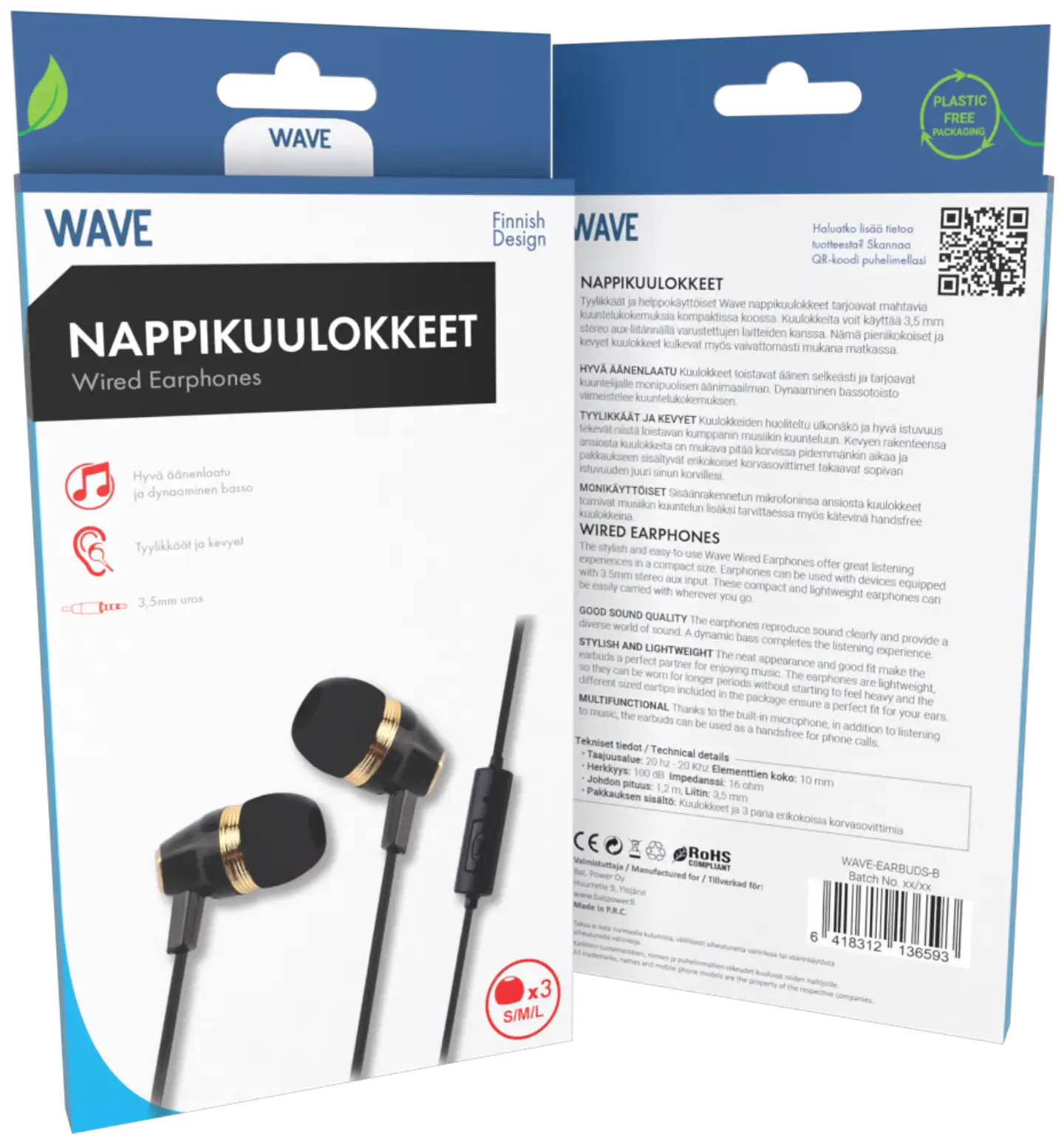 Wave Earbuds nappikuulokkeet, Musta - 2