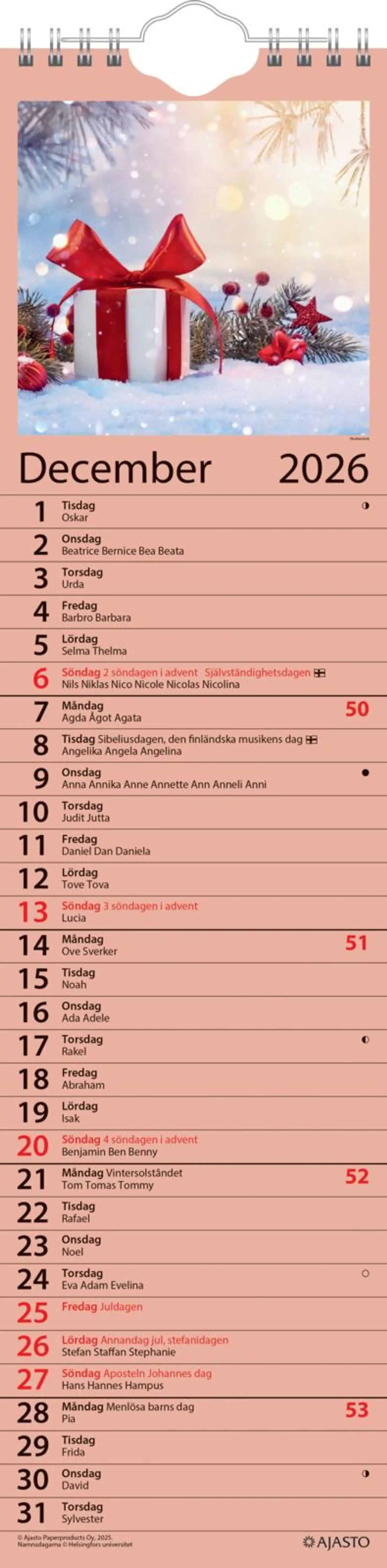 Ajasto seinäkalenteri Kotimuistio/Hemkalendern - 4