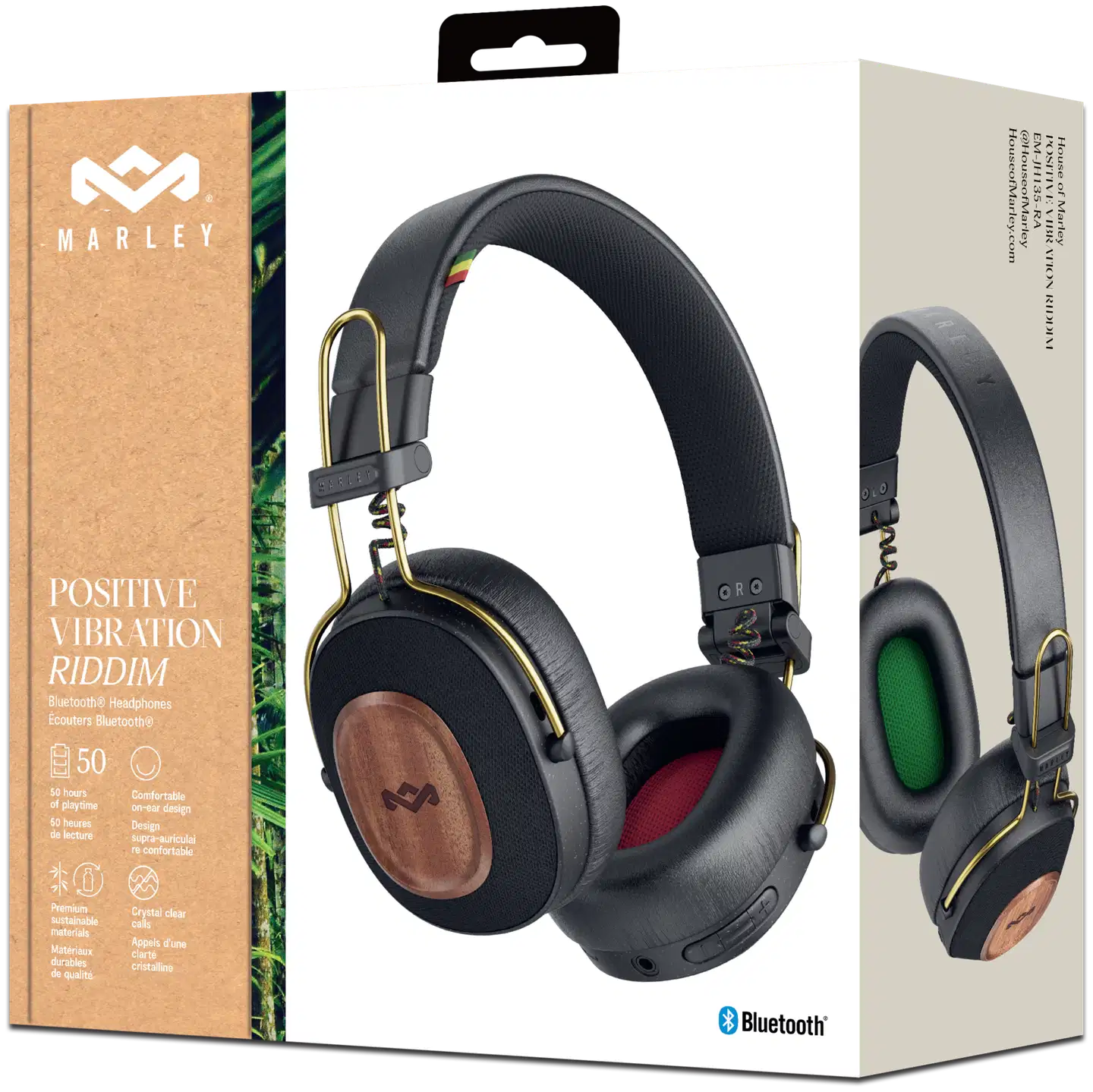 House of Marley langattomat sankakuulokkeet Positive Vibration Riddim, rasta/puu - 4