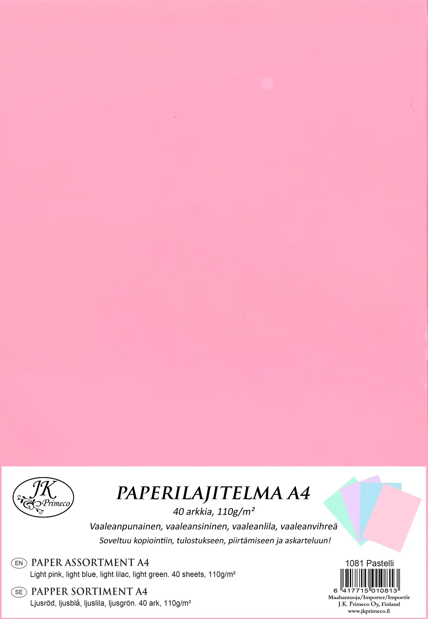 J.K. Primeco A4 väripaperilajitelma pastelli 40arkkia - 1