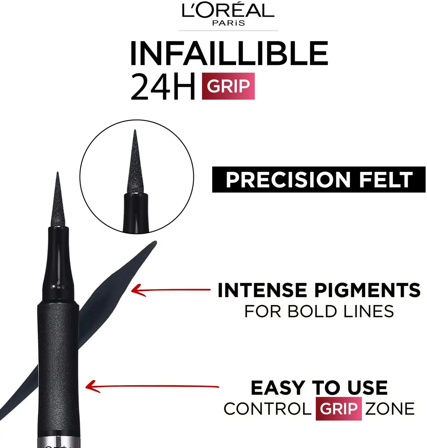 L'Oréal Paris Infaillible Grip 24H Precision Felt eyeliner nestemäinen silmänrajausväri - 01 black - 4