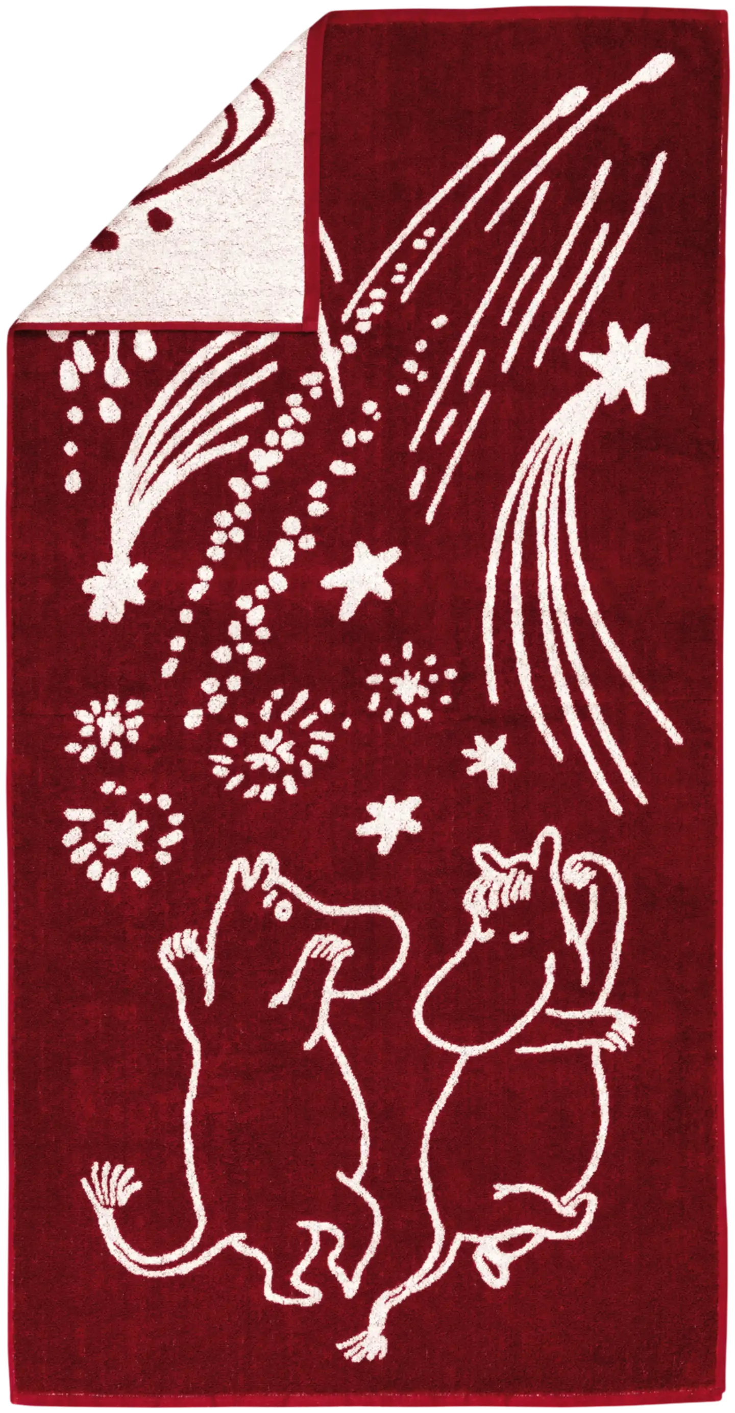 Moomin Arabia Muumi kylpypyyhe Juhlan aika 70x140 cm viininpunainen/vaaleanpunainen