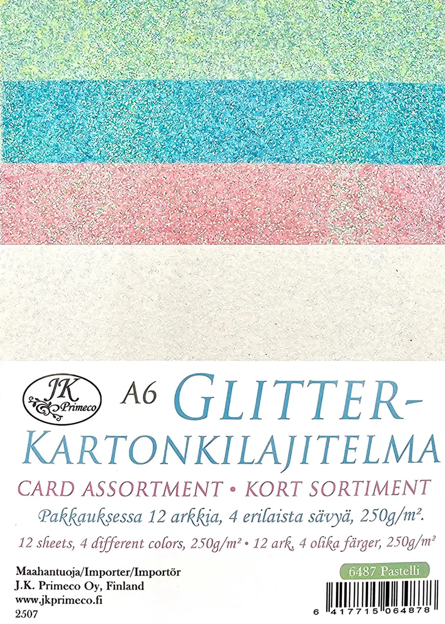 J.K. Primeco glitterkartonkilajitelma A6 pastelli 12ark - 1