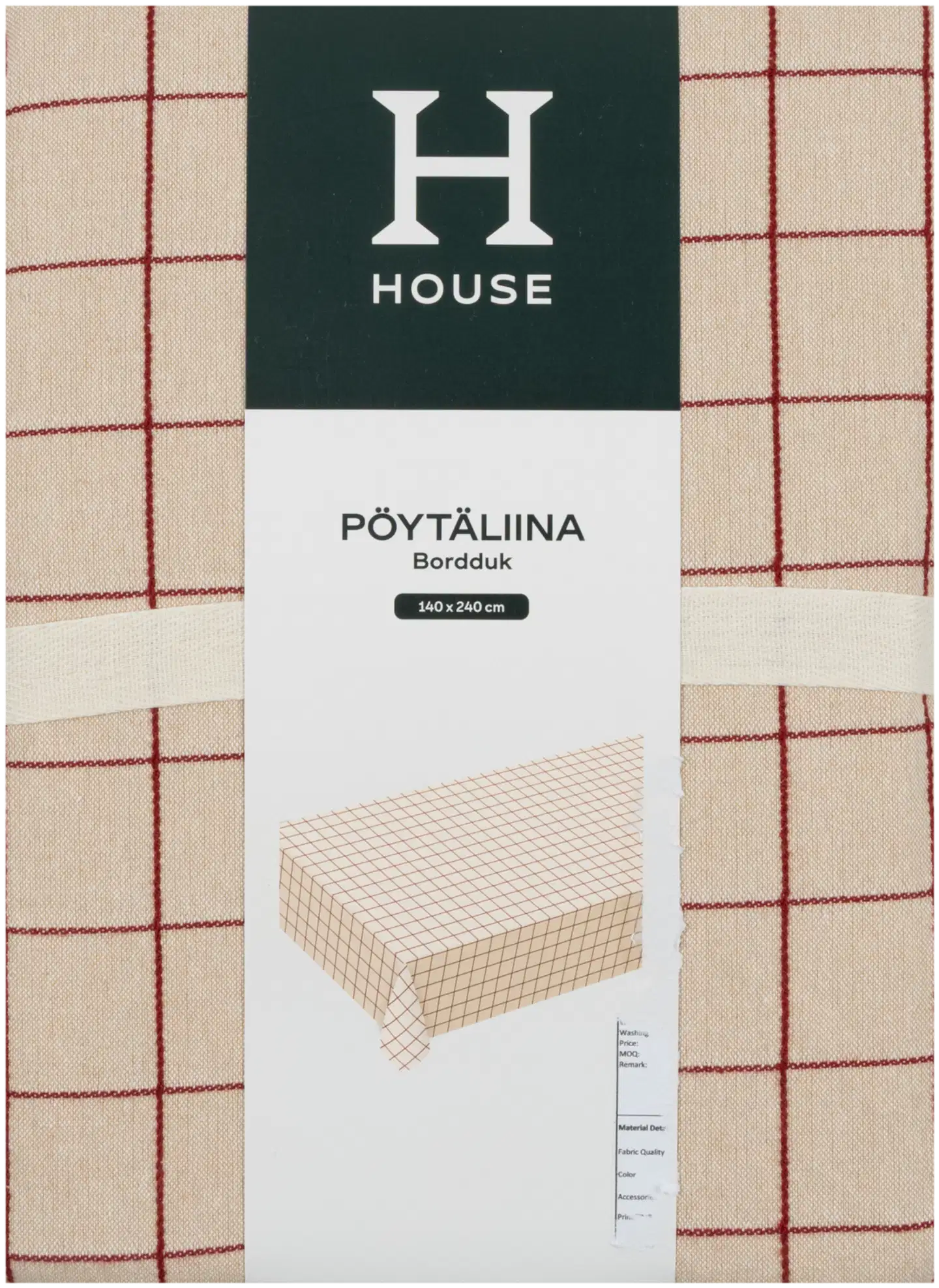 House pöytäliina Ruutu 140x240 cm punainen/beige - 2