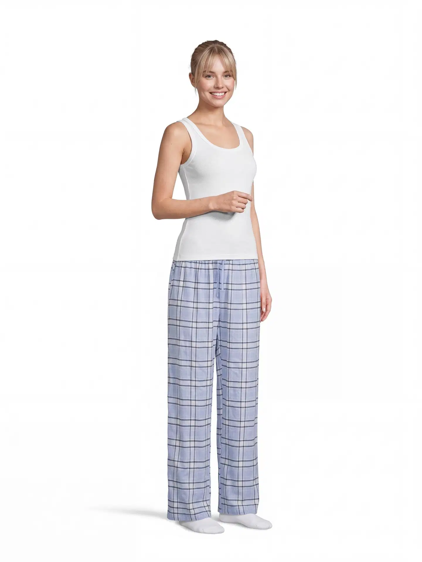 Actuelle naisten flanellihousut 212A382611 - Blue check - 4