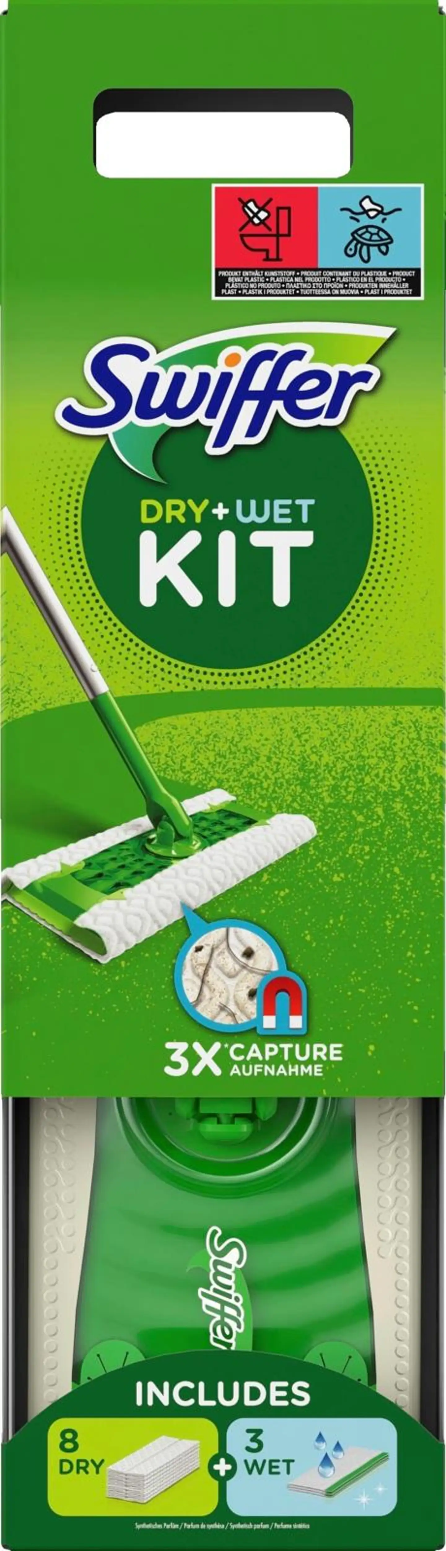 Swiffer Floor Starter Kit (varsi ja 8 kuivaa+3 kosteaa pöly-/puhdistusliinaa)