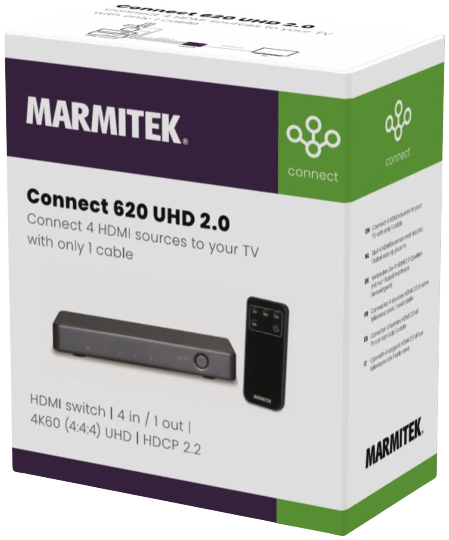 Marmitek HDMI-kytkin Connect 620 UHD 2.0 HDMI-kytkimellä voit liittää 4 laitetta television tai projektorin yhteen HDMI-tuloon. - 11