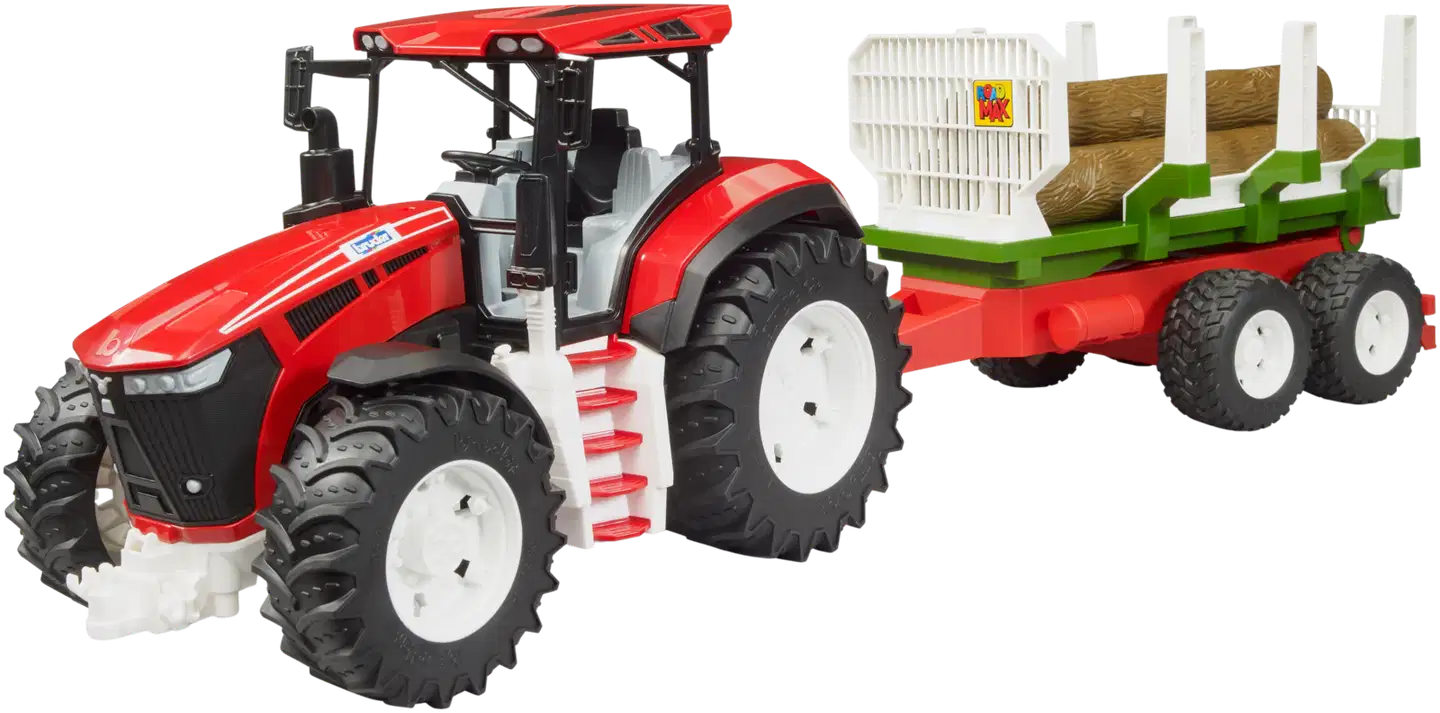 Bruder lelu ROADMAX traktori metsäperävaunulla ja kolmella tukilla - 1
