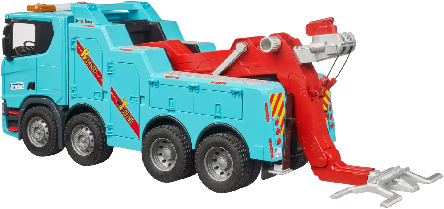 Bruder lelu Scania Super 560R raskaan kaluston hinausauto valoilla ja äänillä - 2