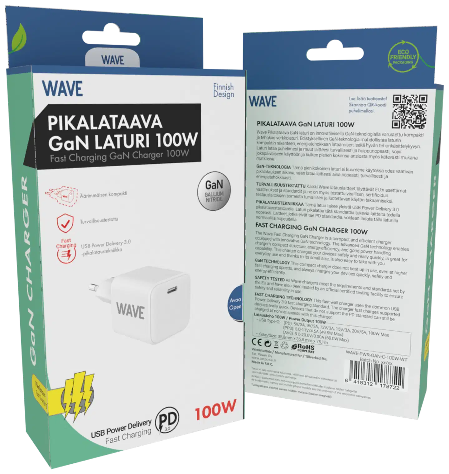 Wave 100 W pikalataava GaN -verkkolaturi, 1 x USB Type-C, valkoinen - 4