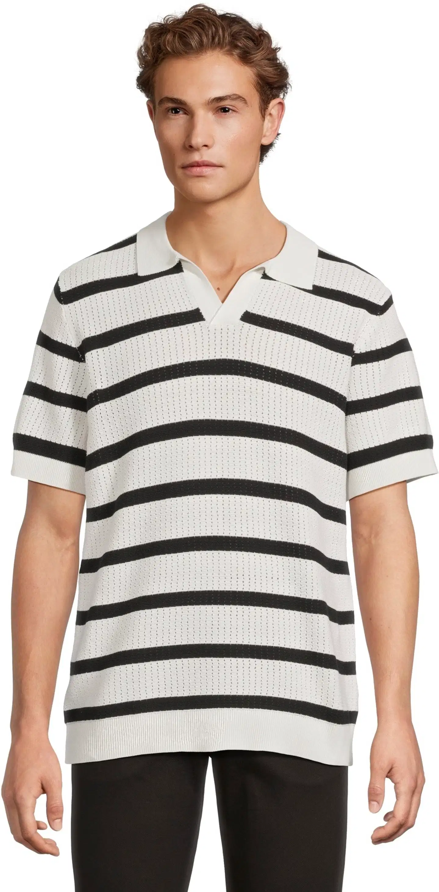 WKLY. miesten lyhythihainen neulepaita 195W152609 - Off white-black stripe - 1