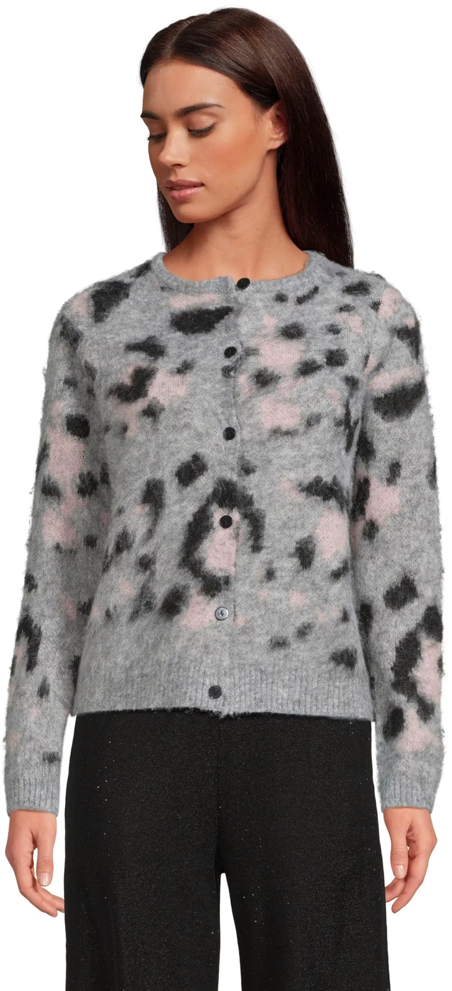 WKLY. naisten intarsia-neuletakki, harjattu pehmeä pörröpinta, villasekoite 213W312680 - MULTI COLOR - 1