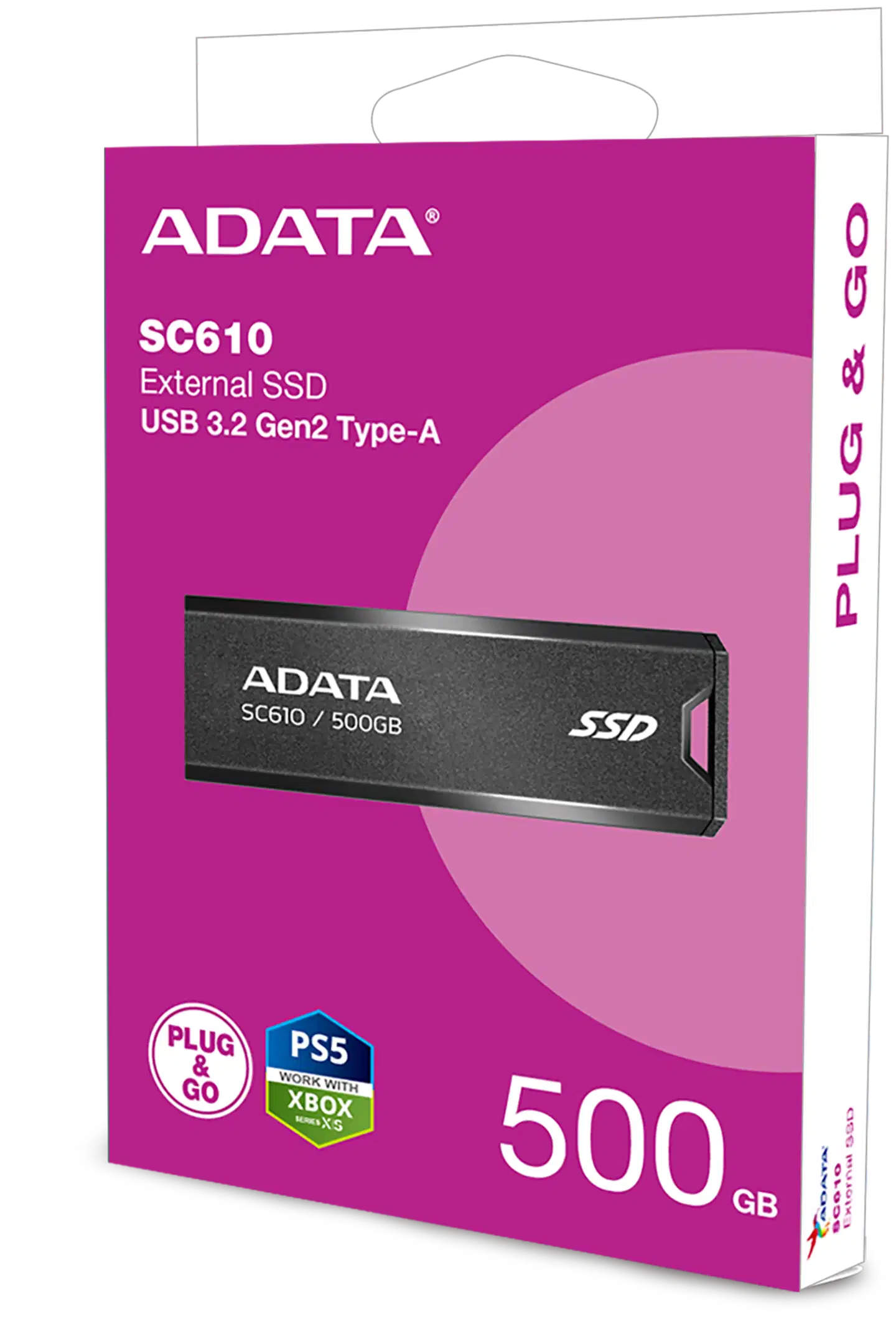ADATA SC610 ulkoinen SSD-muisti, 500 GB, musta (USB-A) - 3