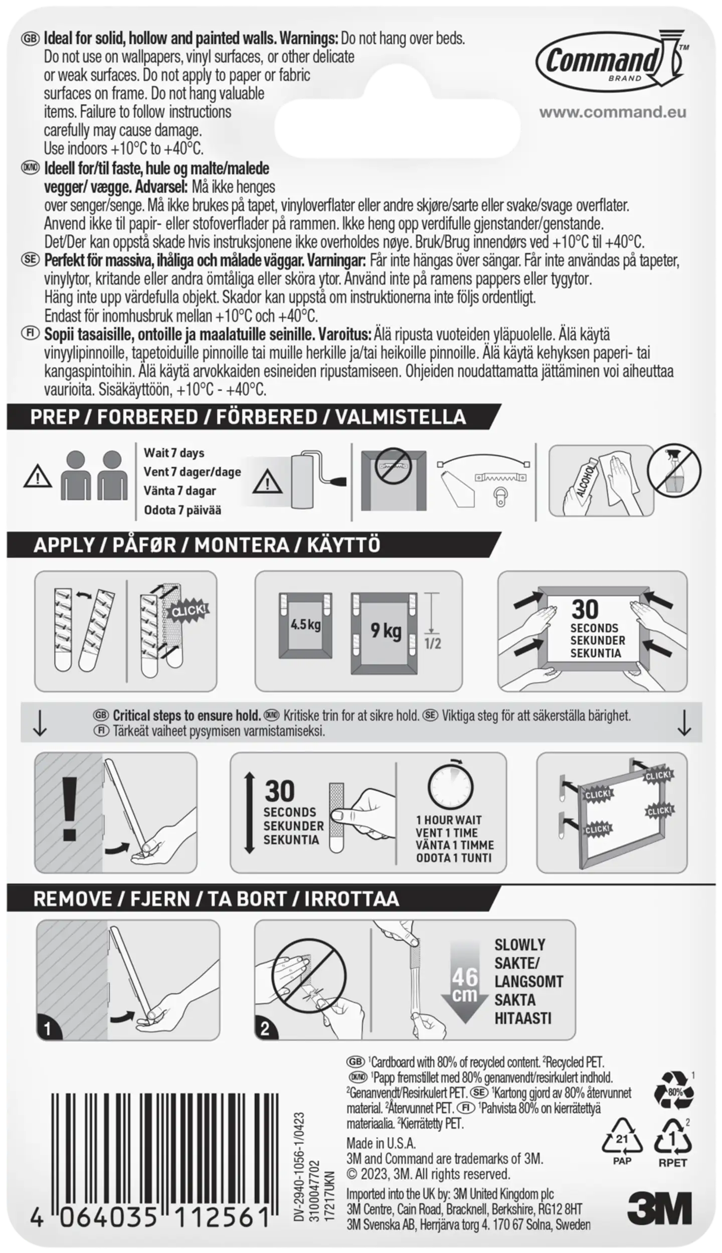 Command™-taulunkiinnityspalat 17217 UKN, valkoinen, XL painaville esineille < 9 kg, 4 paria - 4