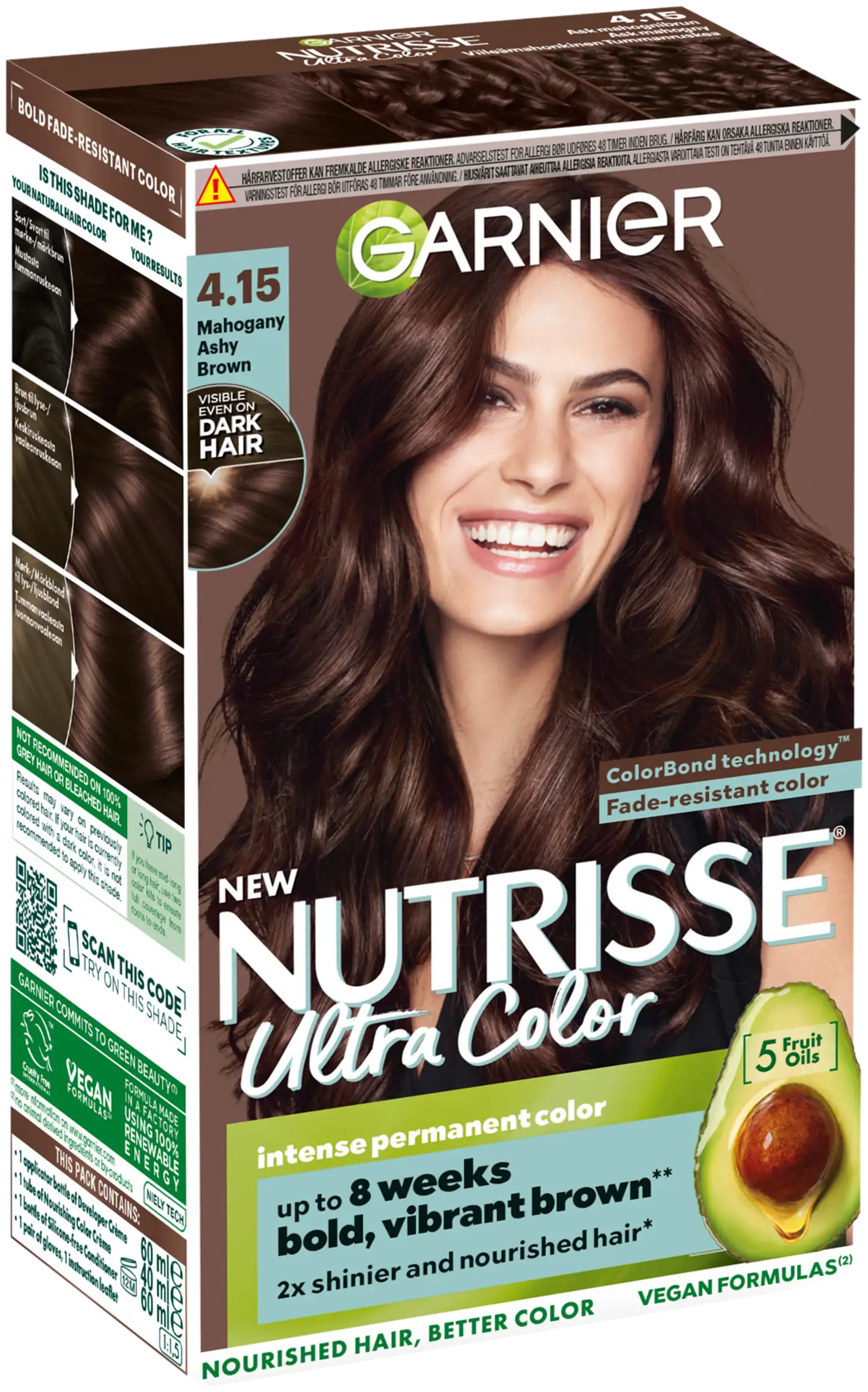 Garnier Nutrisse 4.15 Ultra Color Viileä Mahonkinen Tummanruskea kestoväri 1kpl - 2