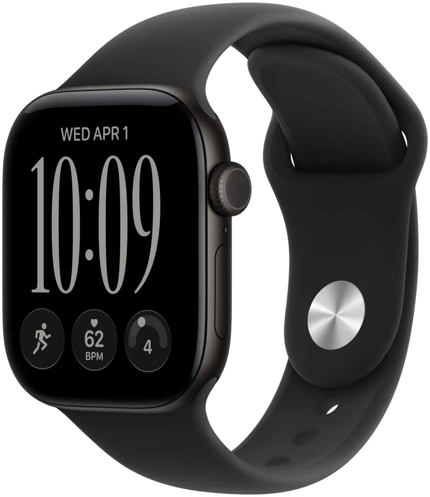 Apple Watch Series 12 GPS 46 mm:n musta alumiinikuori ja musta urheiluranneke - M/L - MJEL4QN/A - 2