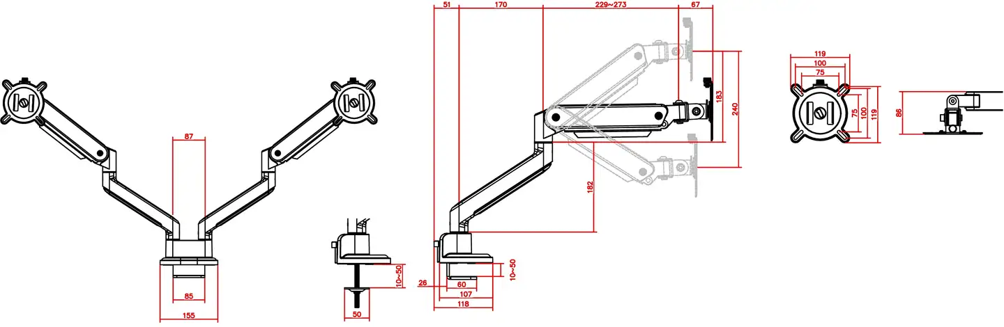 One For All DM4210 Monitorivarsi kahdelle monitorille, musta - 8