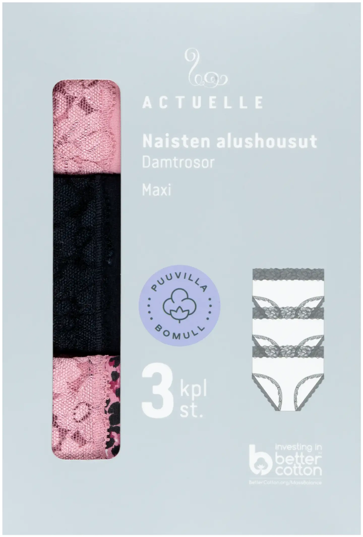 Actuelle naisten maxi-alushousut 210A332505 3-pack - Multicolor - 3