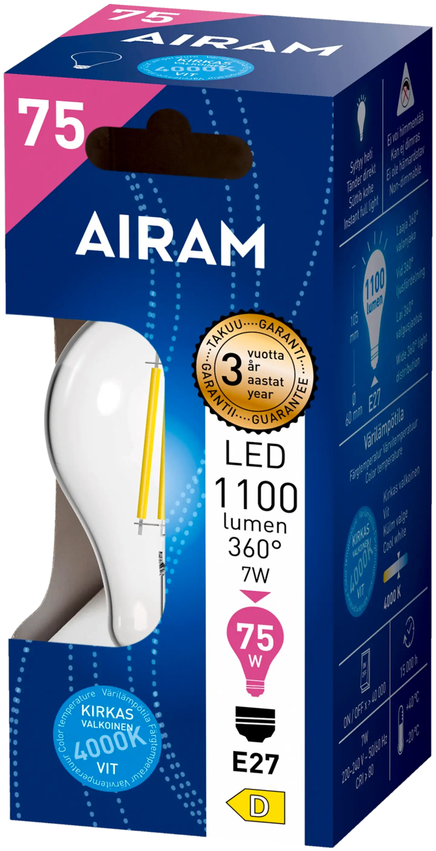 Airam LED Vakio 11W 1060lm 4000K E27 - 2