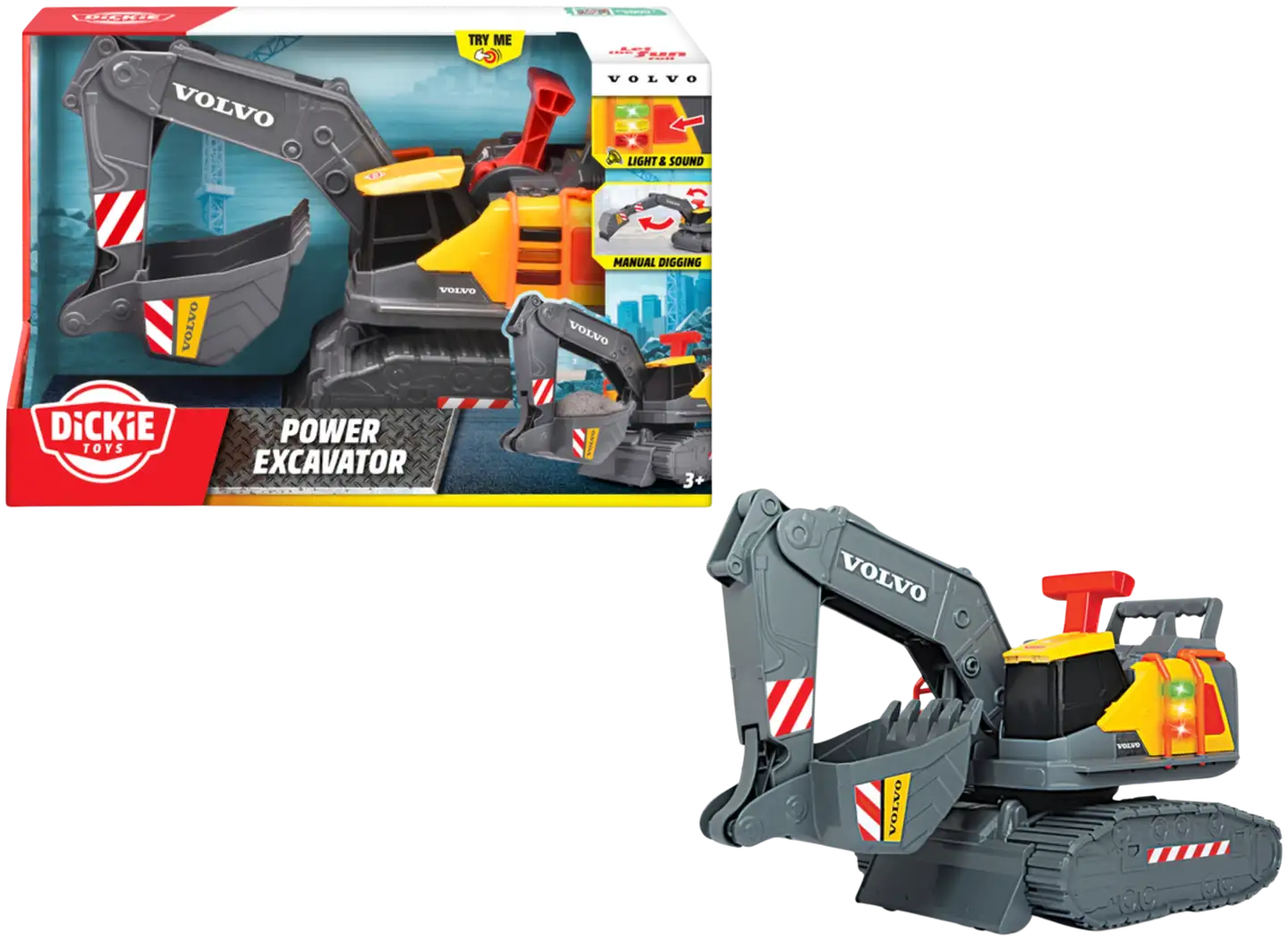 Dickie Toys Volvo Power Kaivinkone valoin ja äänin - 1
