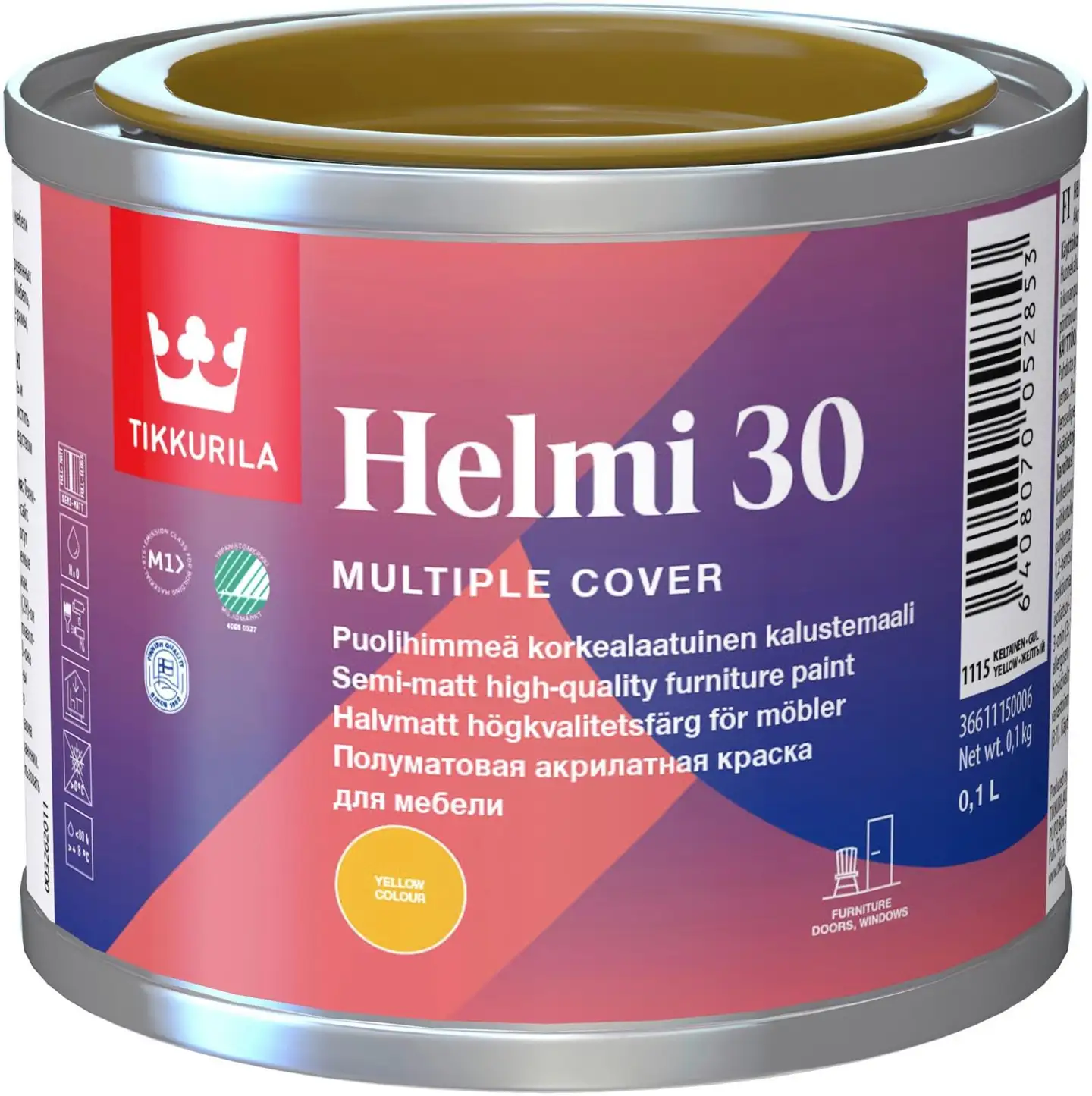 Tikkurila kalustemaali Helmi 30 0,1 l keltainen puolihimmeä