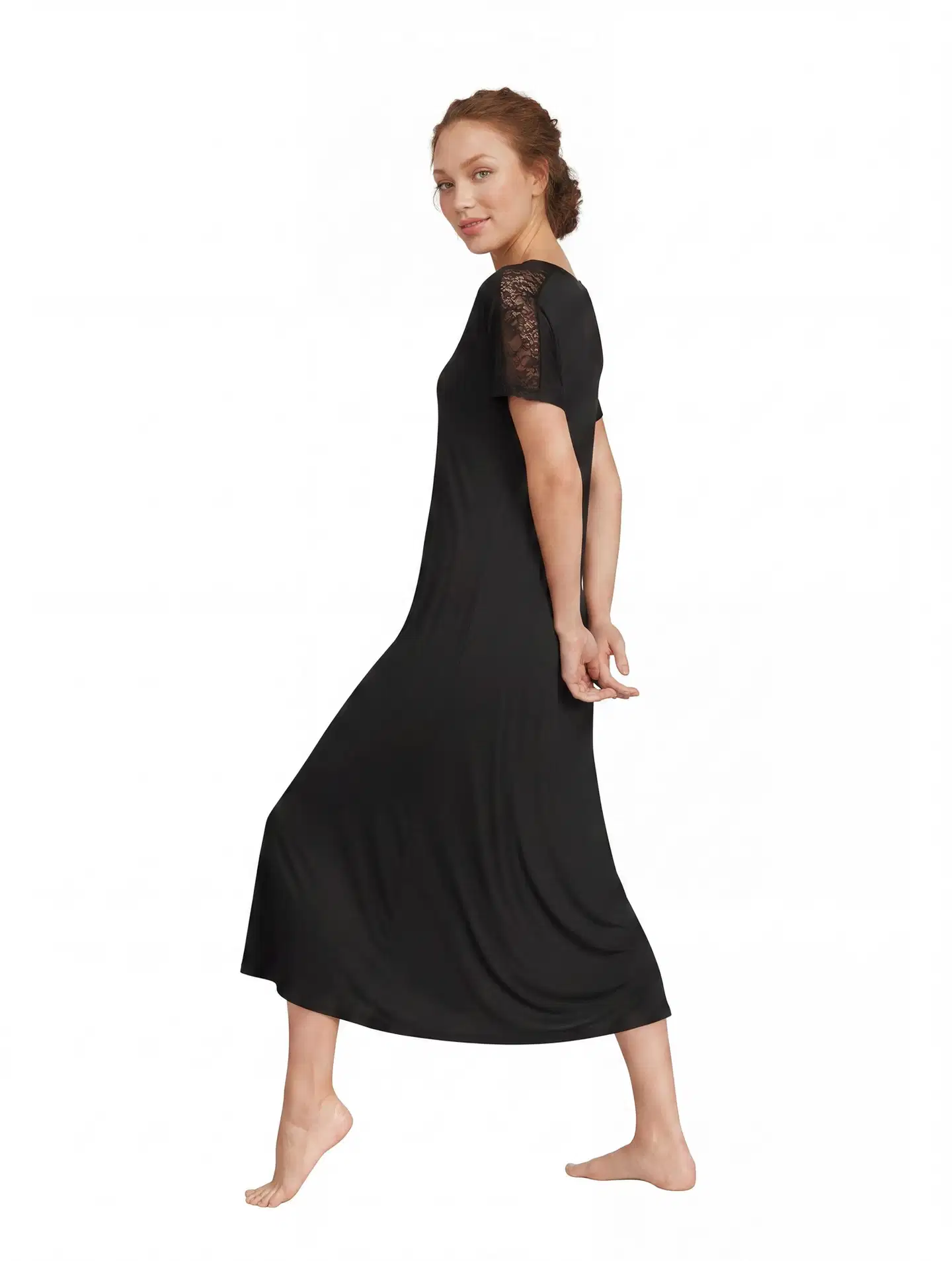 Actuelle naisten yöpaita pitsillä 212A372220 - Black - 3