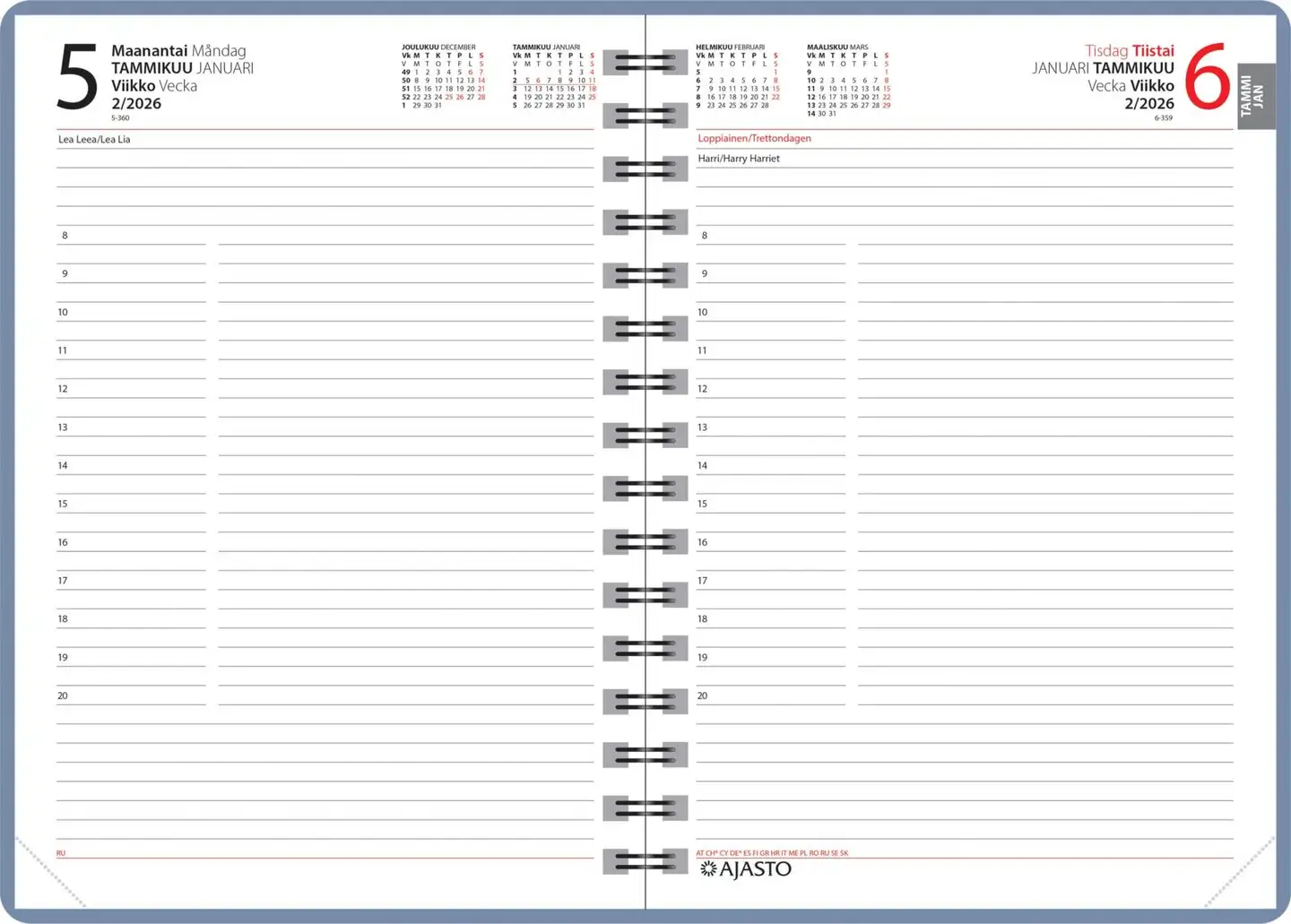 Ajasto pöytäkalenteri Anno, sininen - 2