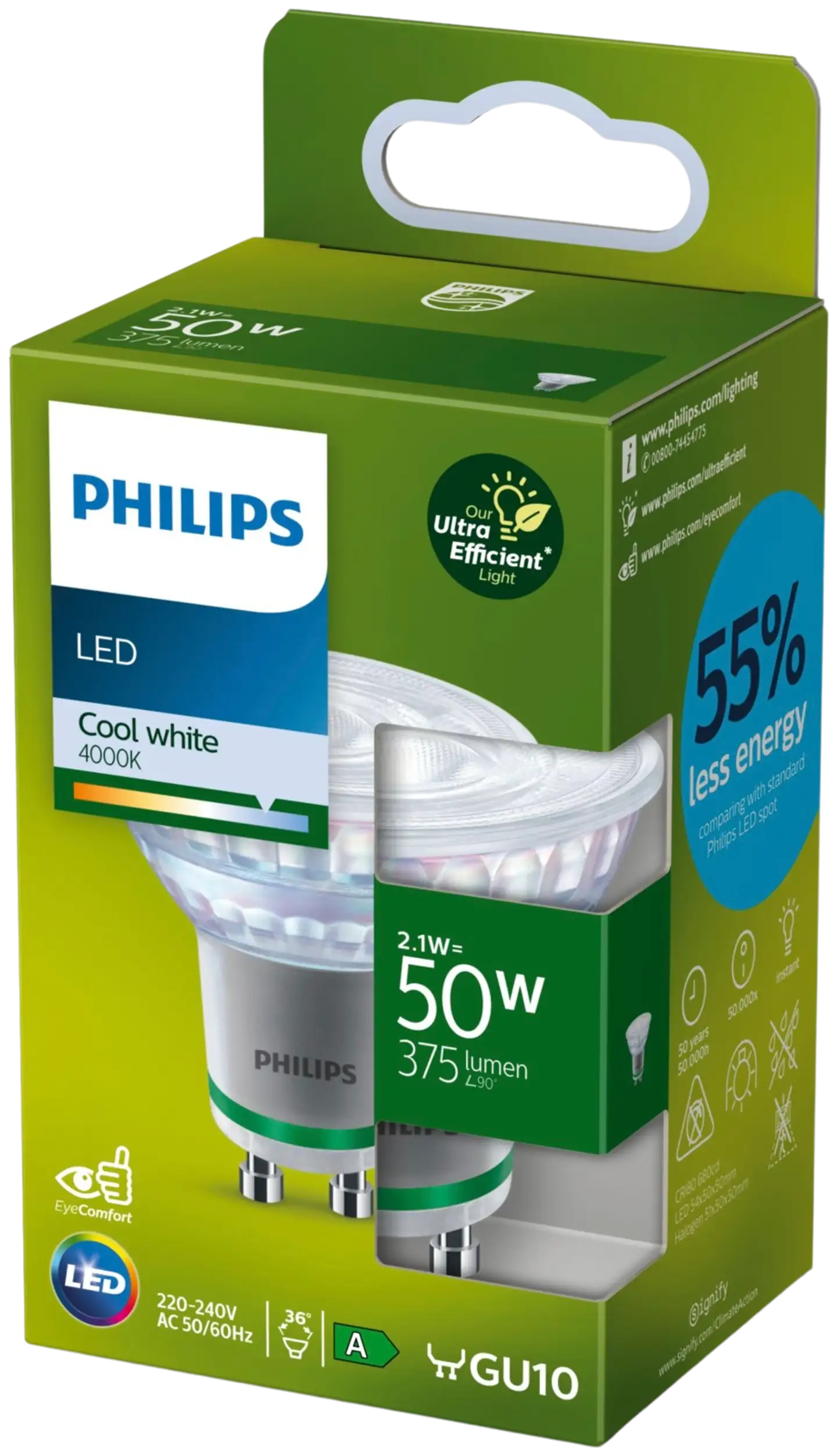 Philips LED kohdelamppu Ultra Efficient GU10 400lm 4000K viileä valk. - 2