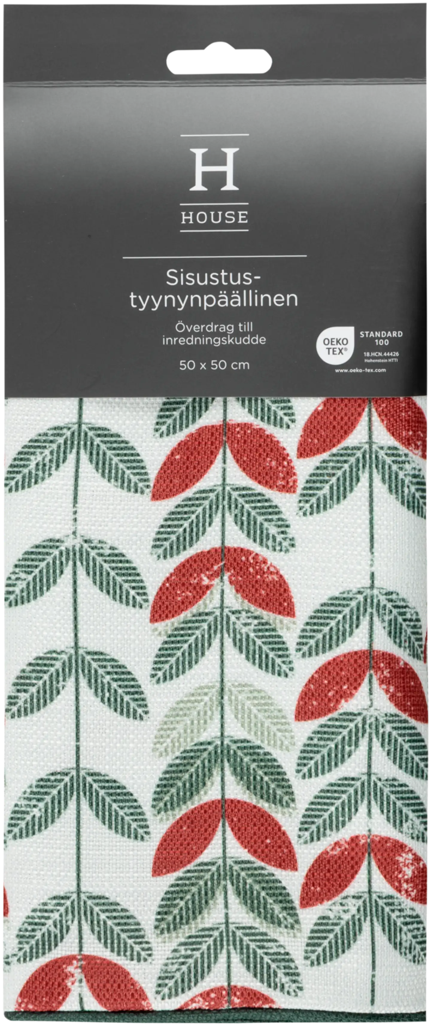 House sisustustyynynpäällinen Leaves 50x50 cm punainen/ vihreä/ valkoinen - 2