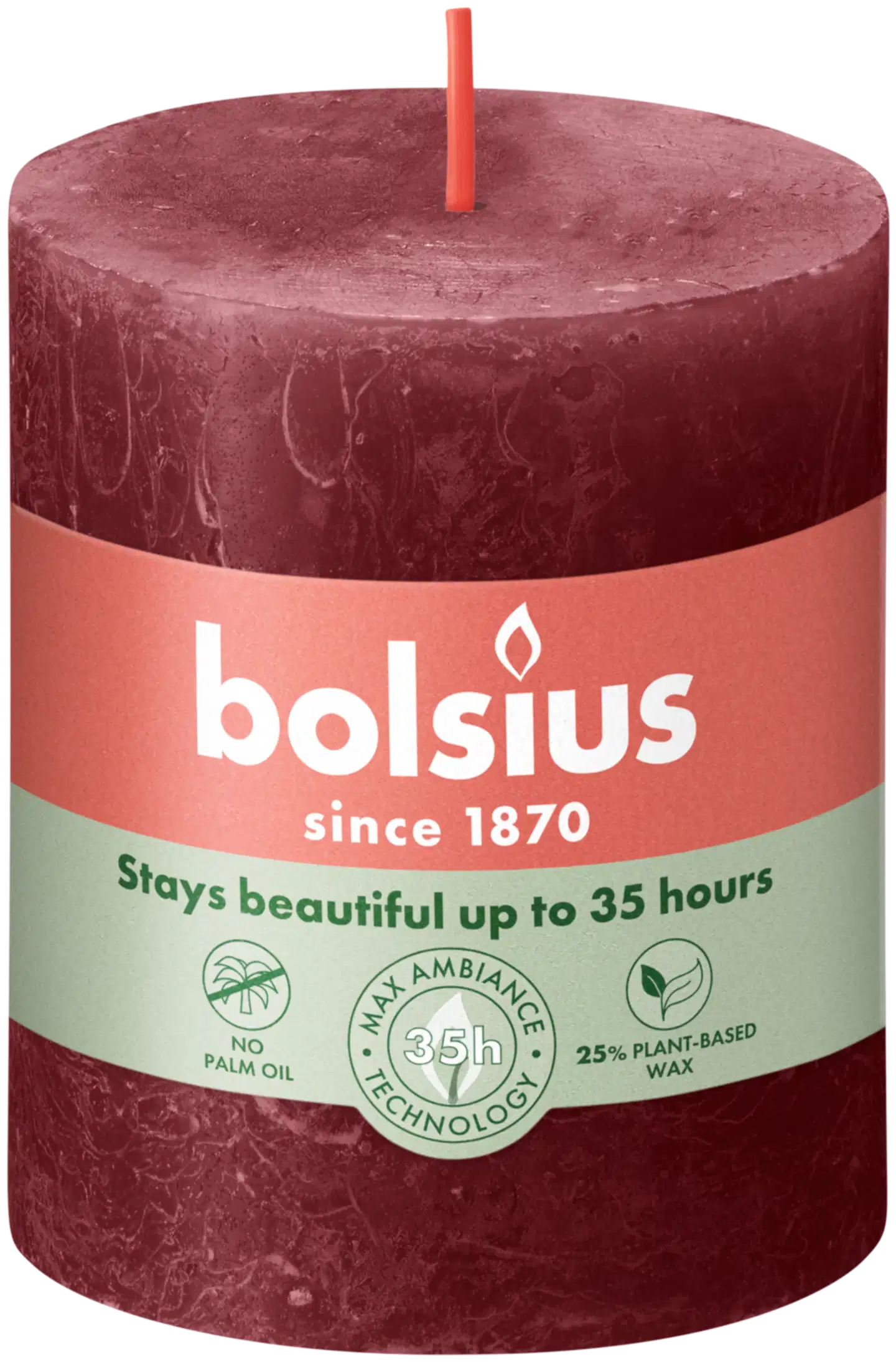 Bolsius – rustiikkinen pöytäkynttilä – viininpunainen – 8 cm