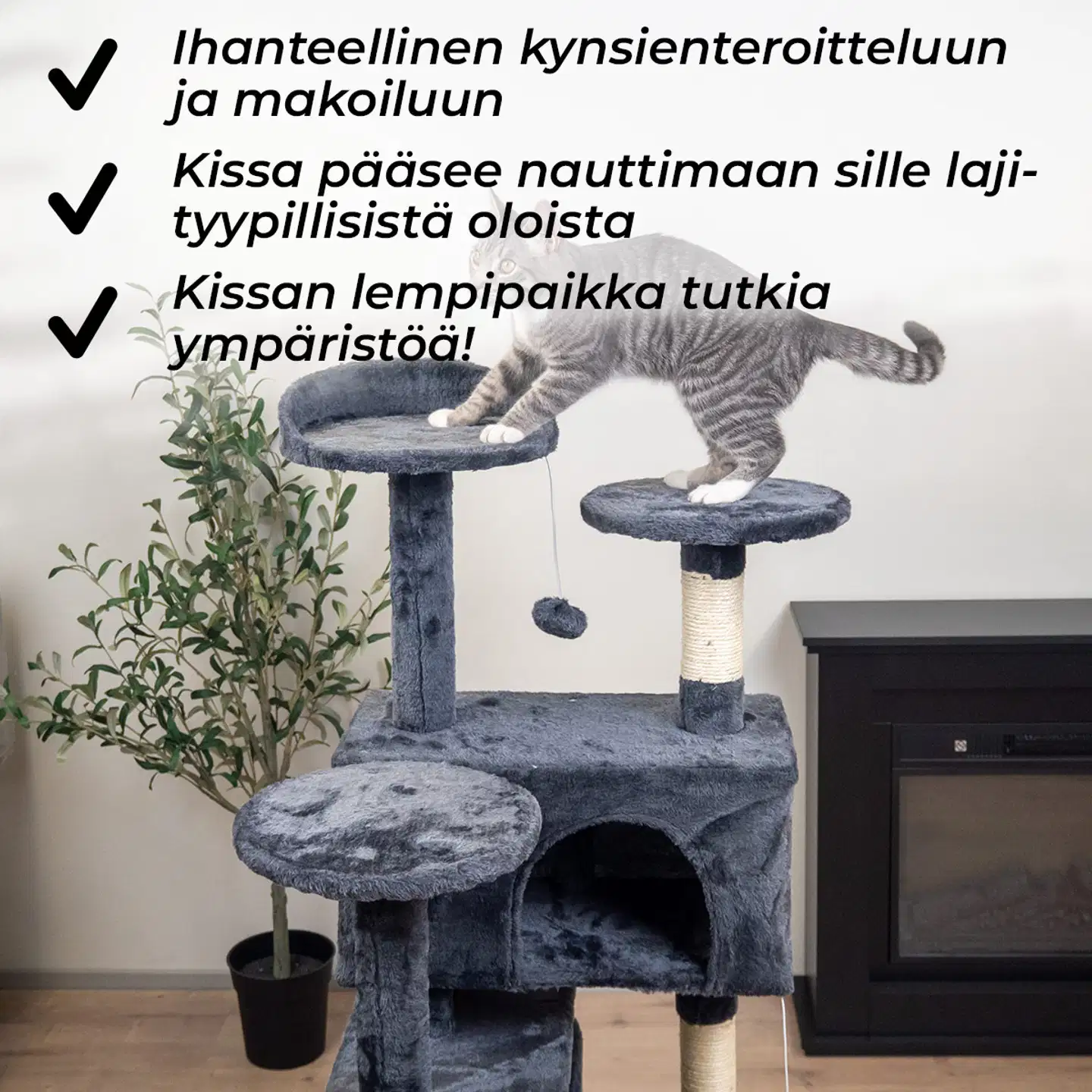 Trekker kissan kiipeilypuu Hotel 130 cm harmaa - 6