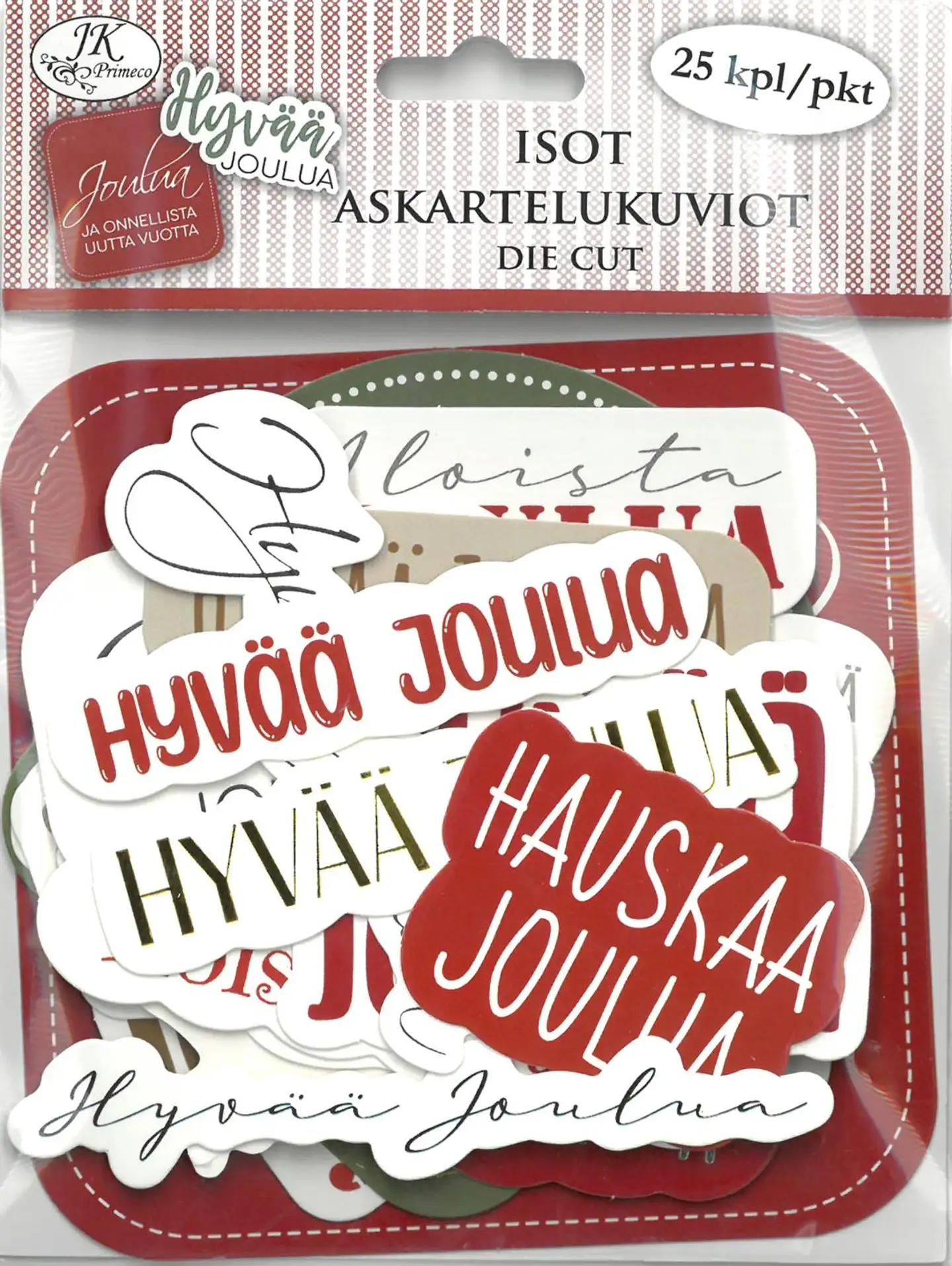 J.K. Primeco isot askartelukuviot Joulutekstit punavihreä 25kpl - 1