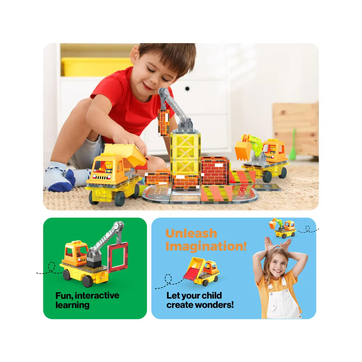 PicassoTiles magneettinen rakennussarja 5in1 työmaa 50 osaa - 5
