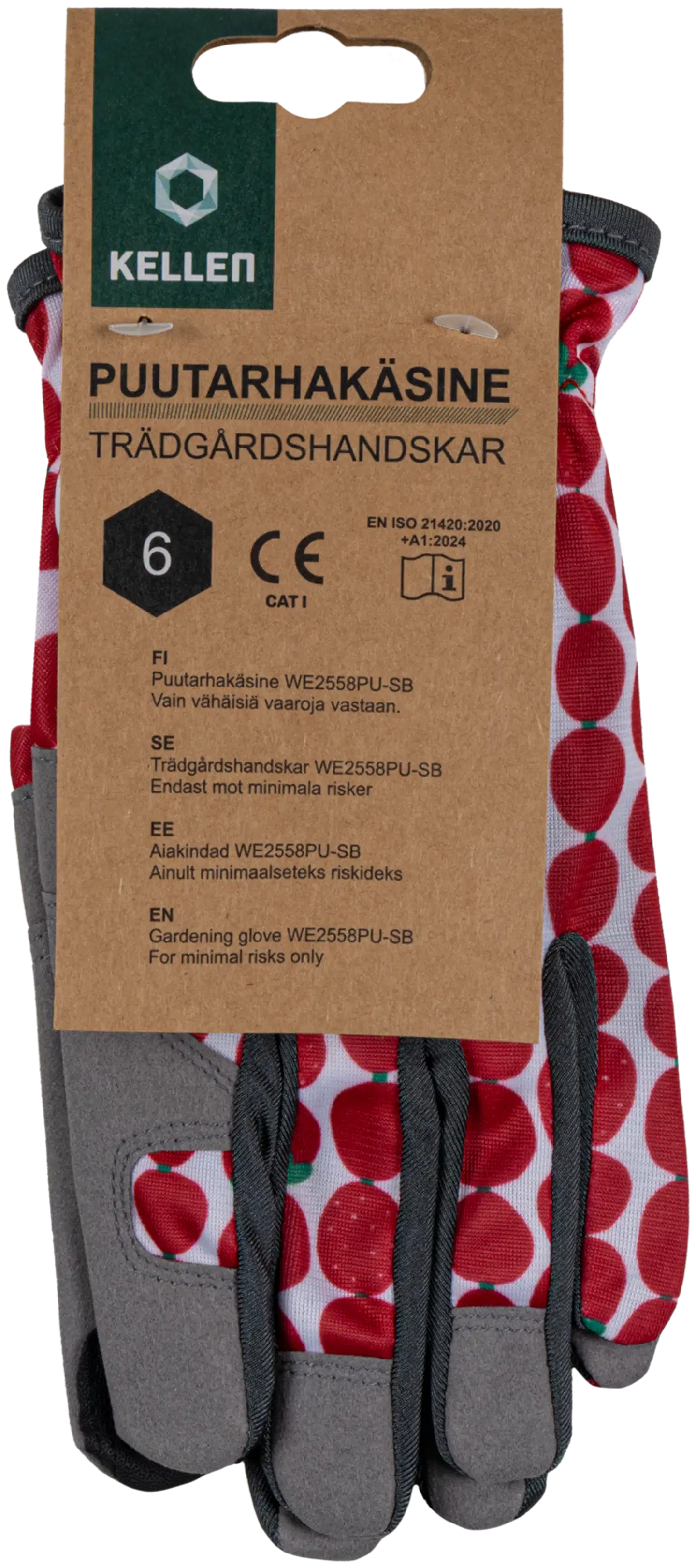 Kellen puutarhakäsine pehmustettu kämmen Mansikka WE2558PU-SB, PatternLab - Punainen - 2