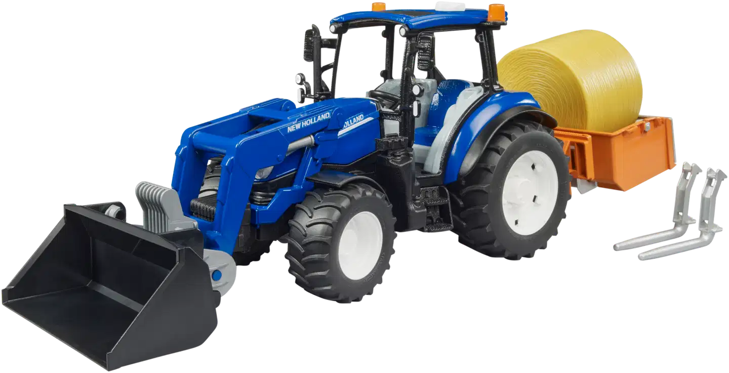 Bruder lelu New Holland T5.120 traktori etukuormaajalla ja lisävarusteilla - 1