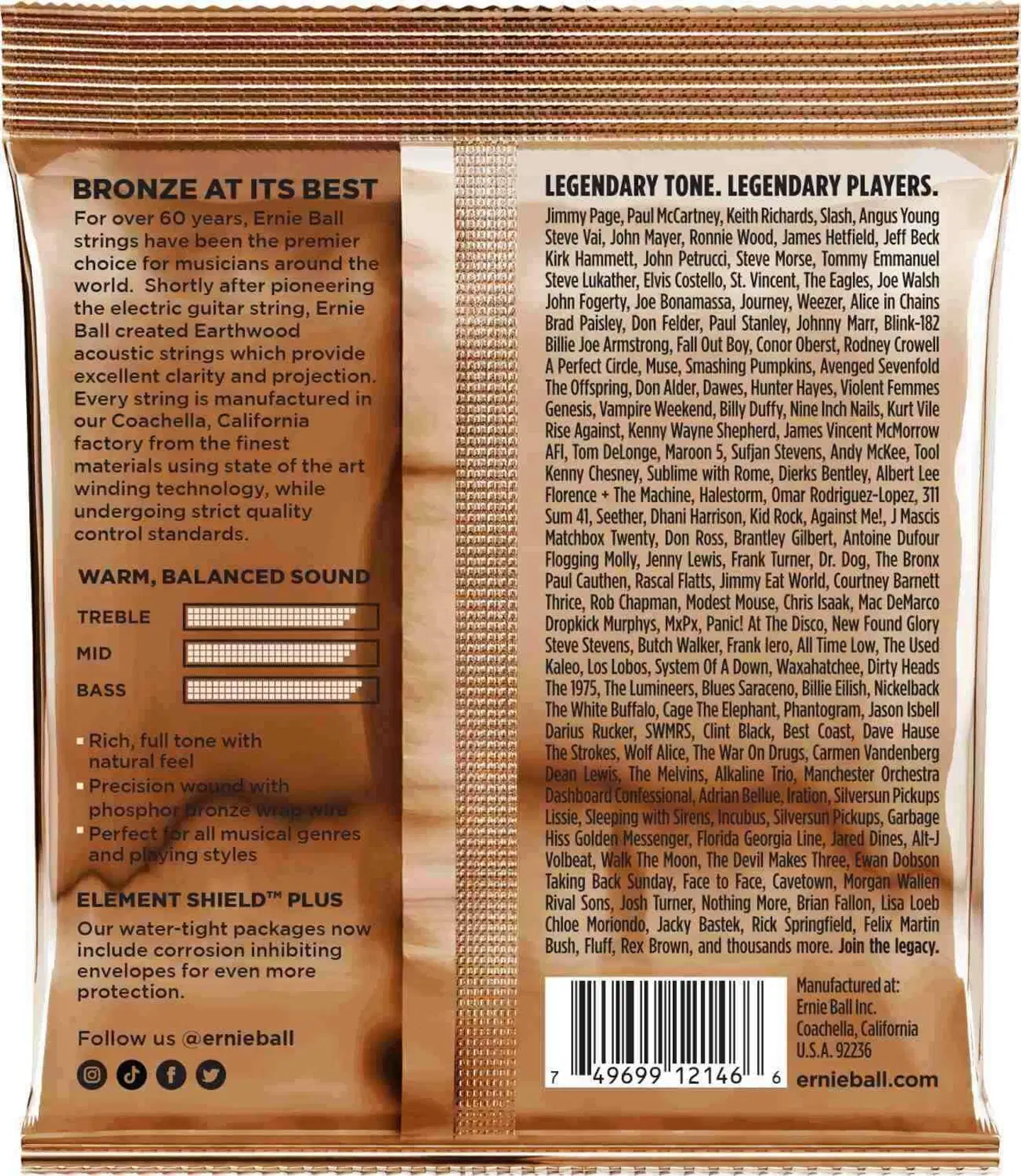 Ernie Ball teräskielisen akustisen kitaran kielet phosphor bronze 12-54 - 2