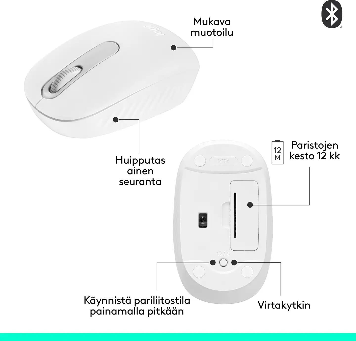 LOGITECH M196 Bluetooth Mouse - Off White - 5