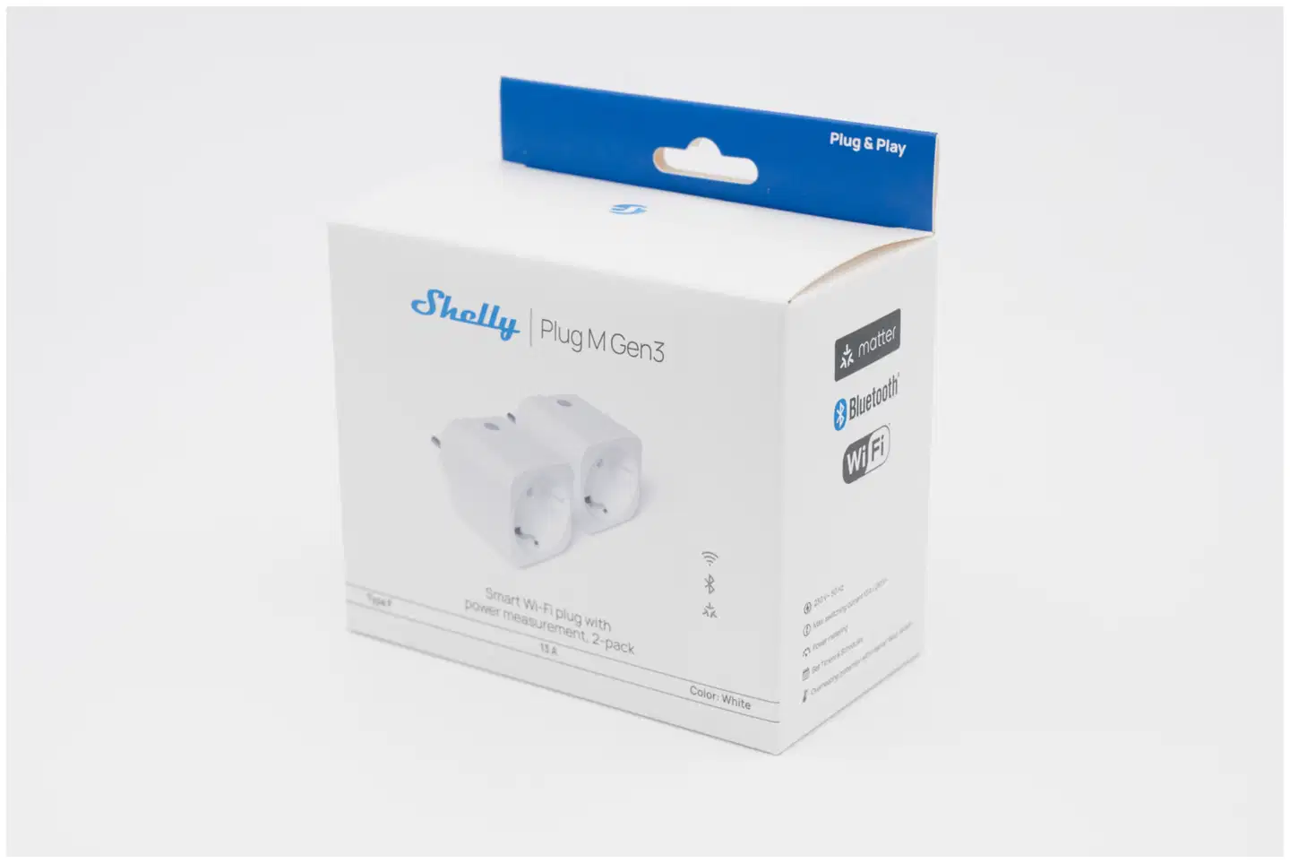 Shelly Plug M Gen3 White x2 - WiFi-älypistoke, 13 A - 2