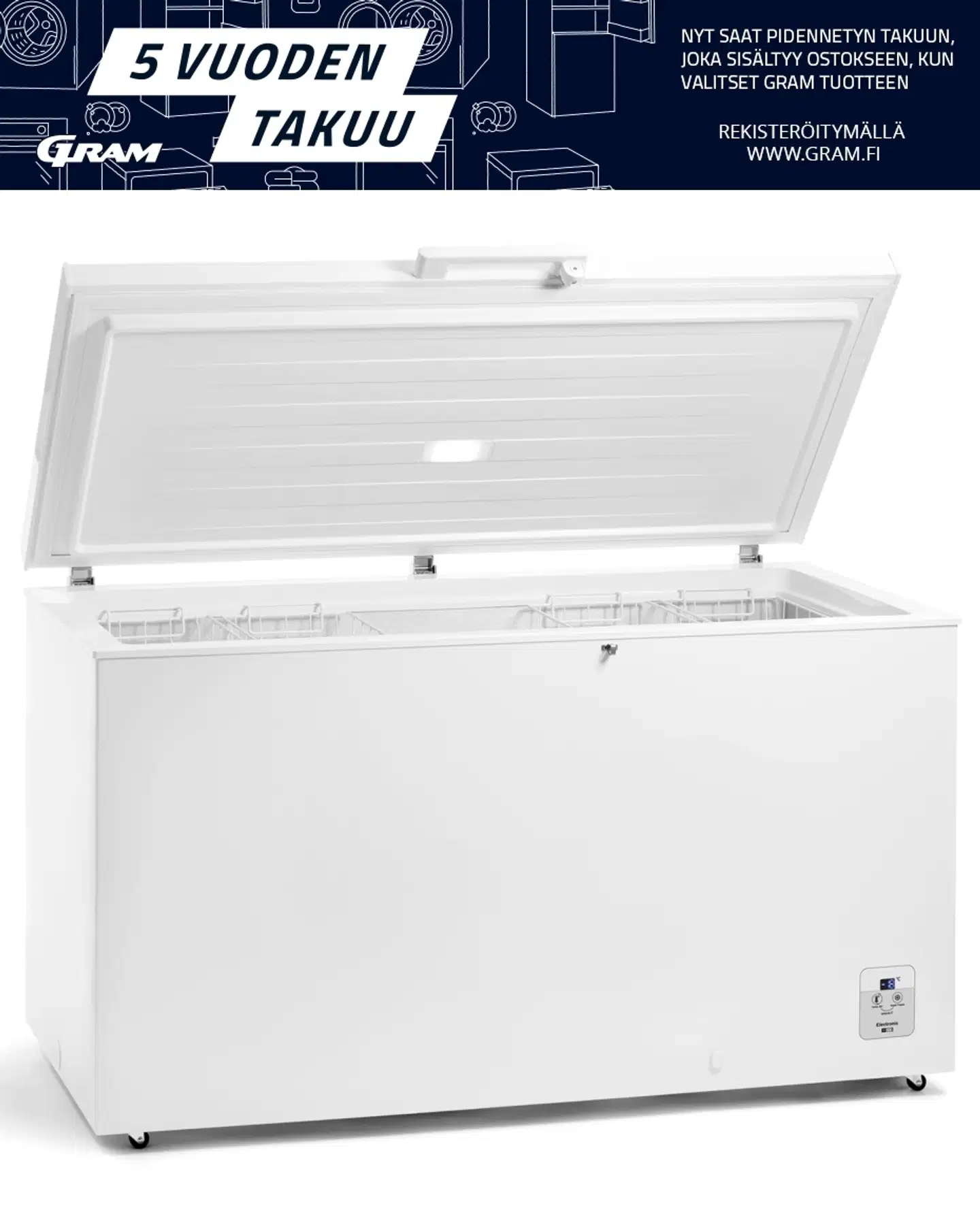 Gram säiliöpakastin FB 3420-95, tilavuusluokka 420 l, valkoinen - 1